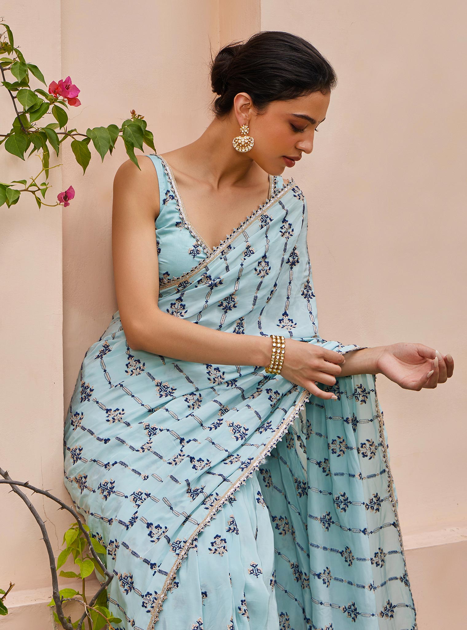 Dayika Crepe Blue Saree