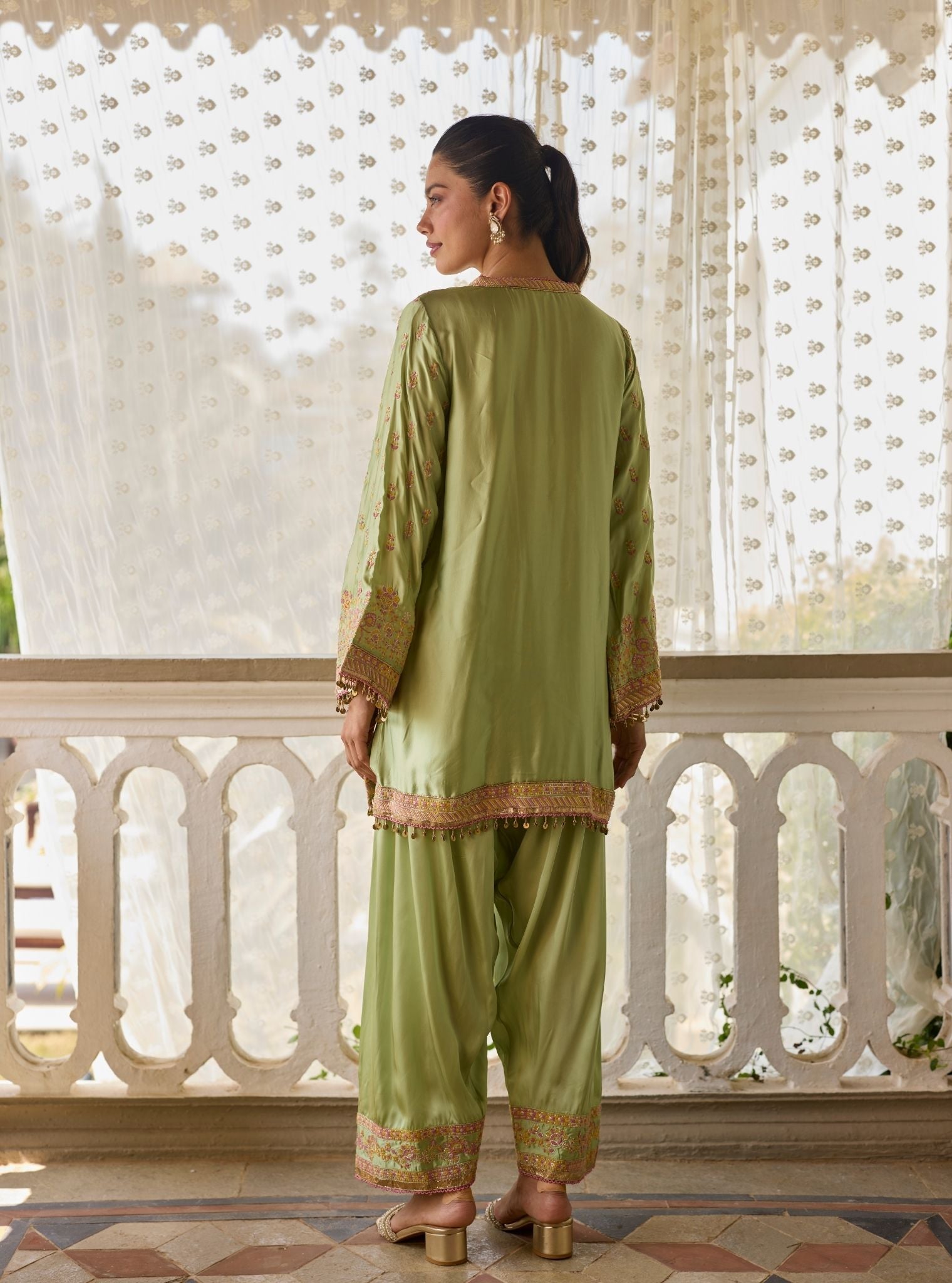 Pralika Bemberg Satin Green Kurta Set