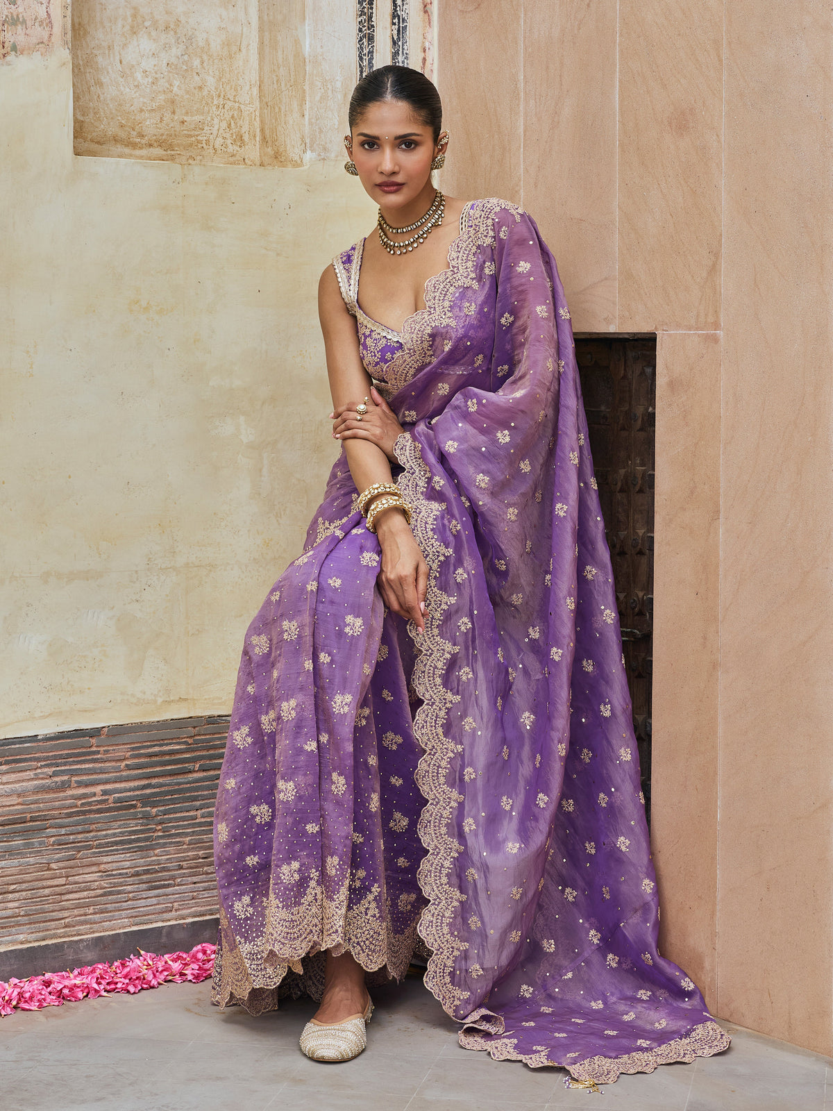 Adiva Lurex Organza Purple Saree