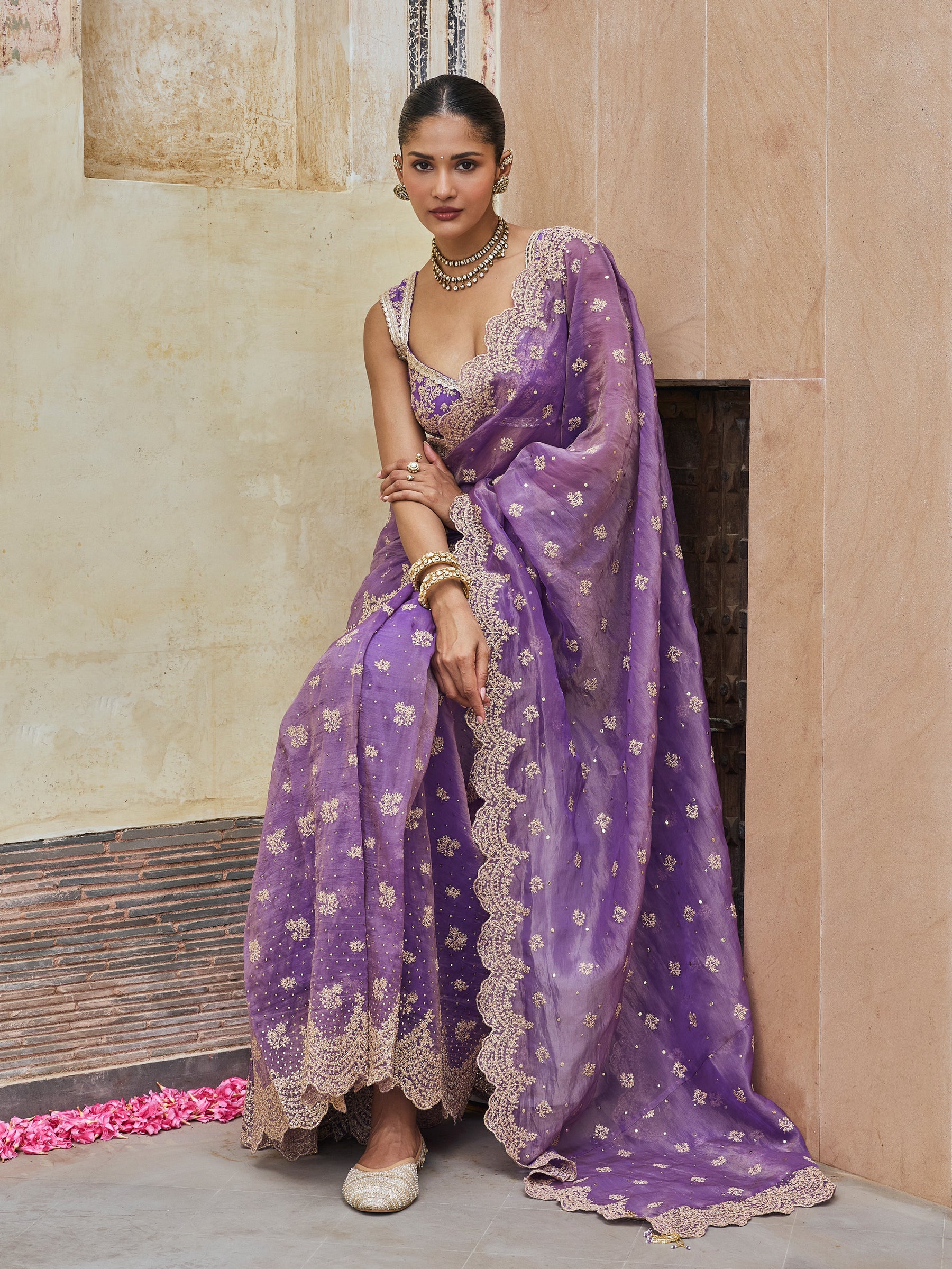 Adiva Lurex Organza Purple Saree