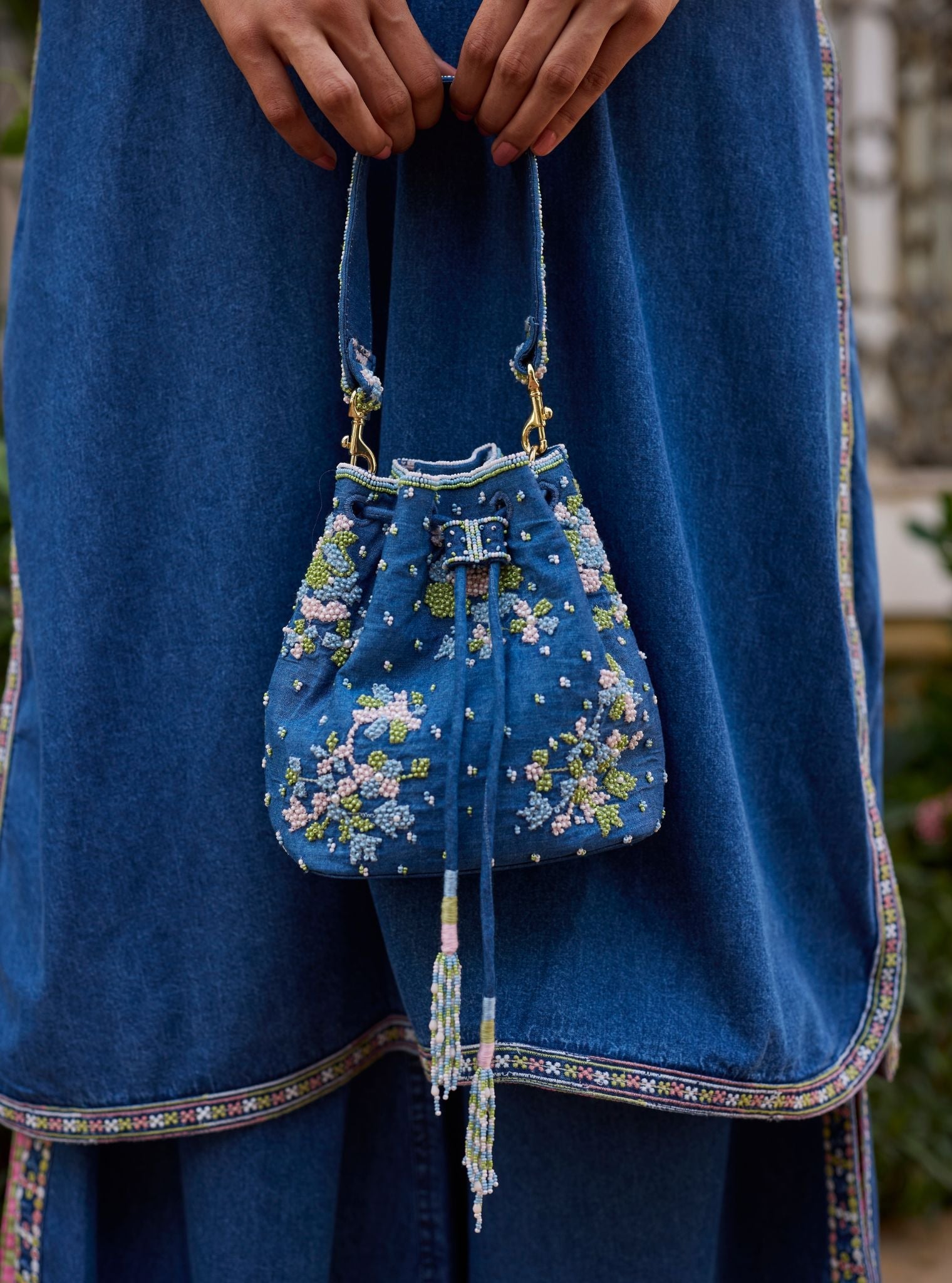 Zara Denim Multi Colour Potli Bag