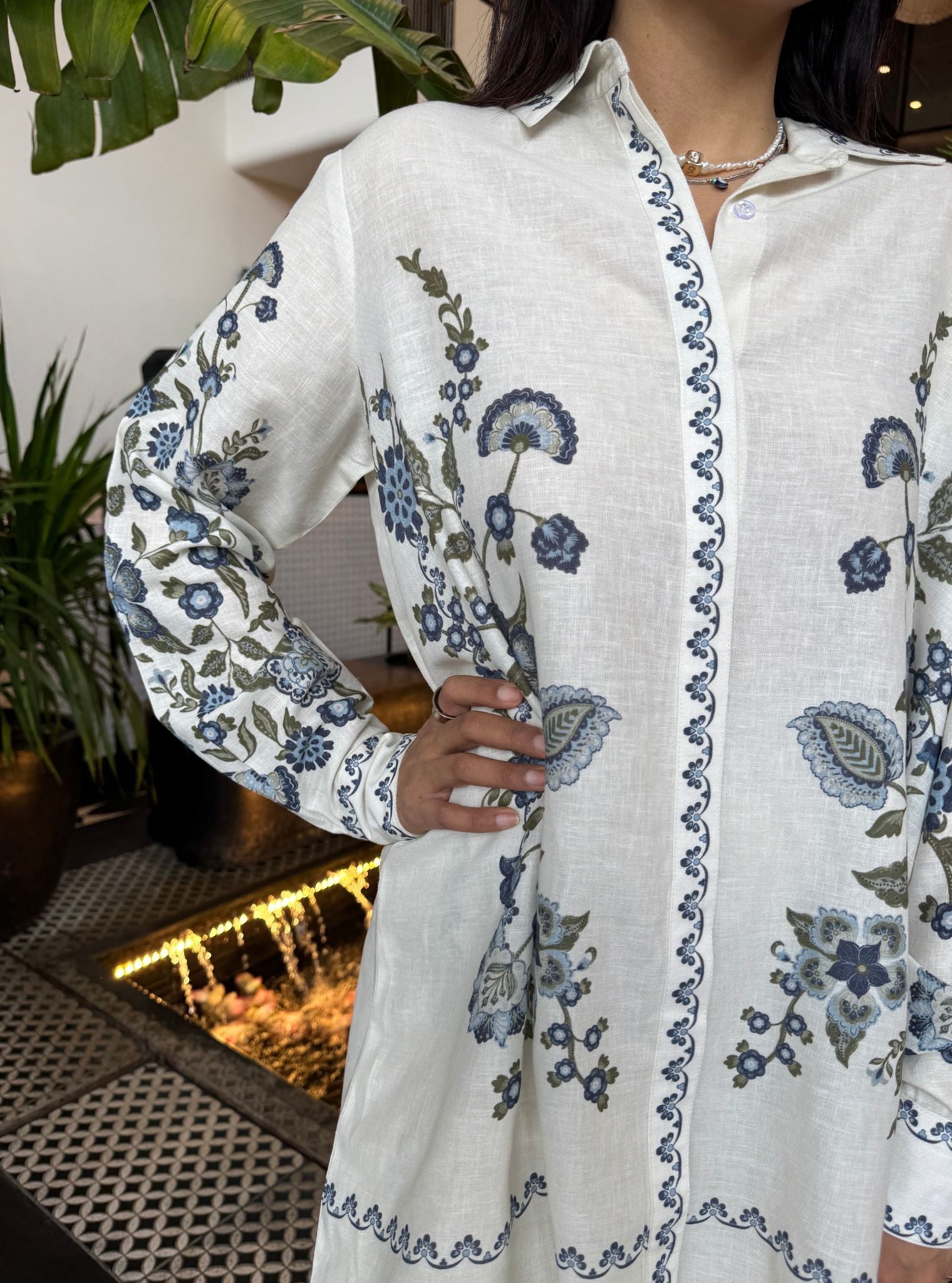 Mulmul Printed Linen Fleur White Shirt With Mulmul Printed Linen Fleur White Pant