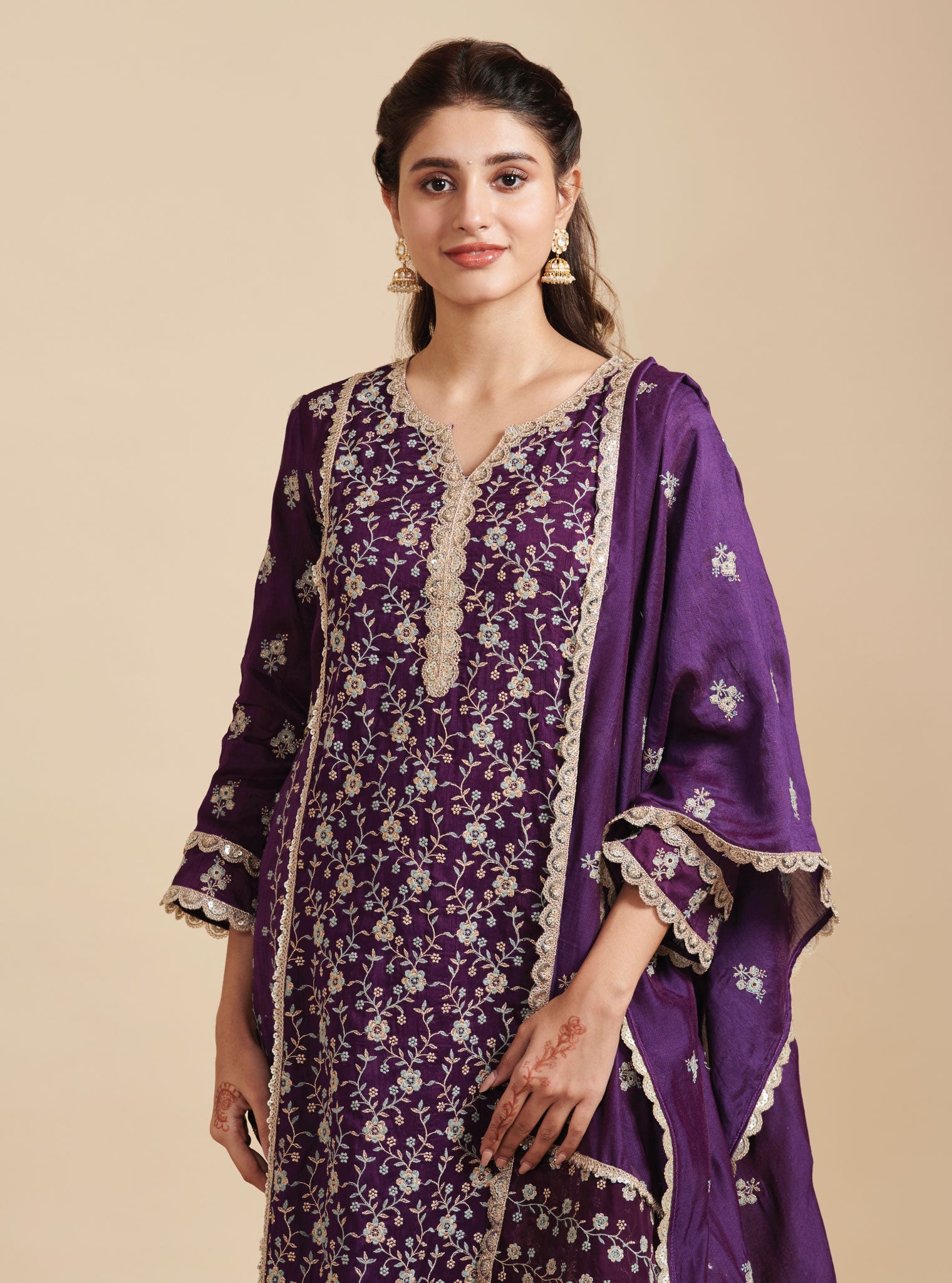 Mulmul Kaashni Purple Dupatta