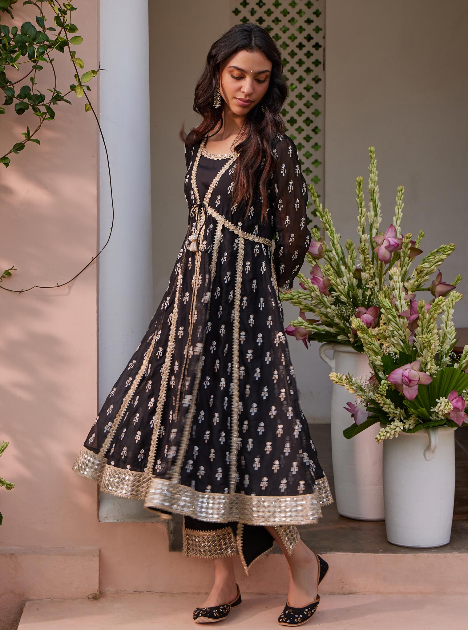 Mulmul Organza Samici Anarkali Black Kurta