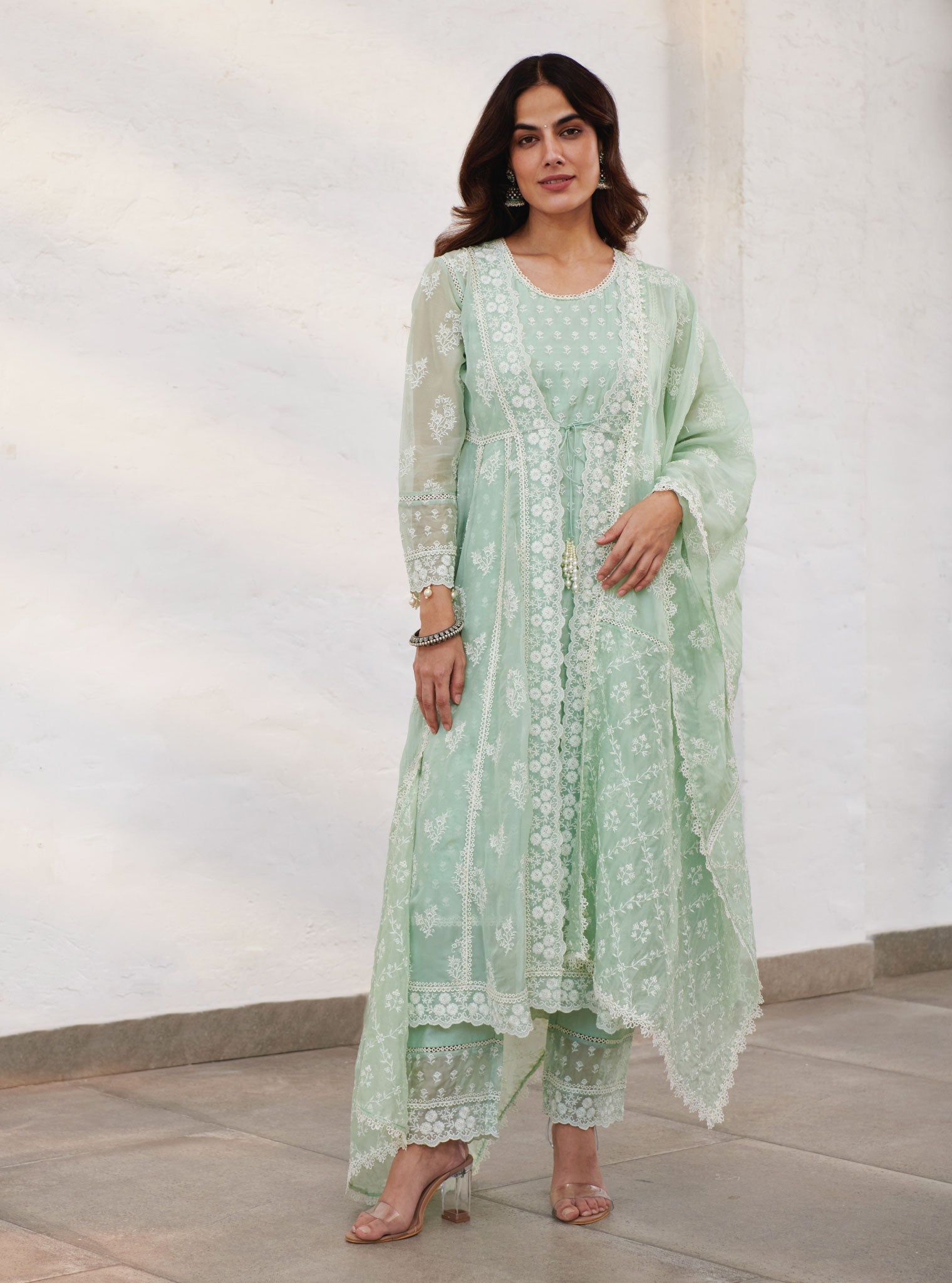 Mulmul Organza Aberdeen Anarkali Kurta with Organza Jacket