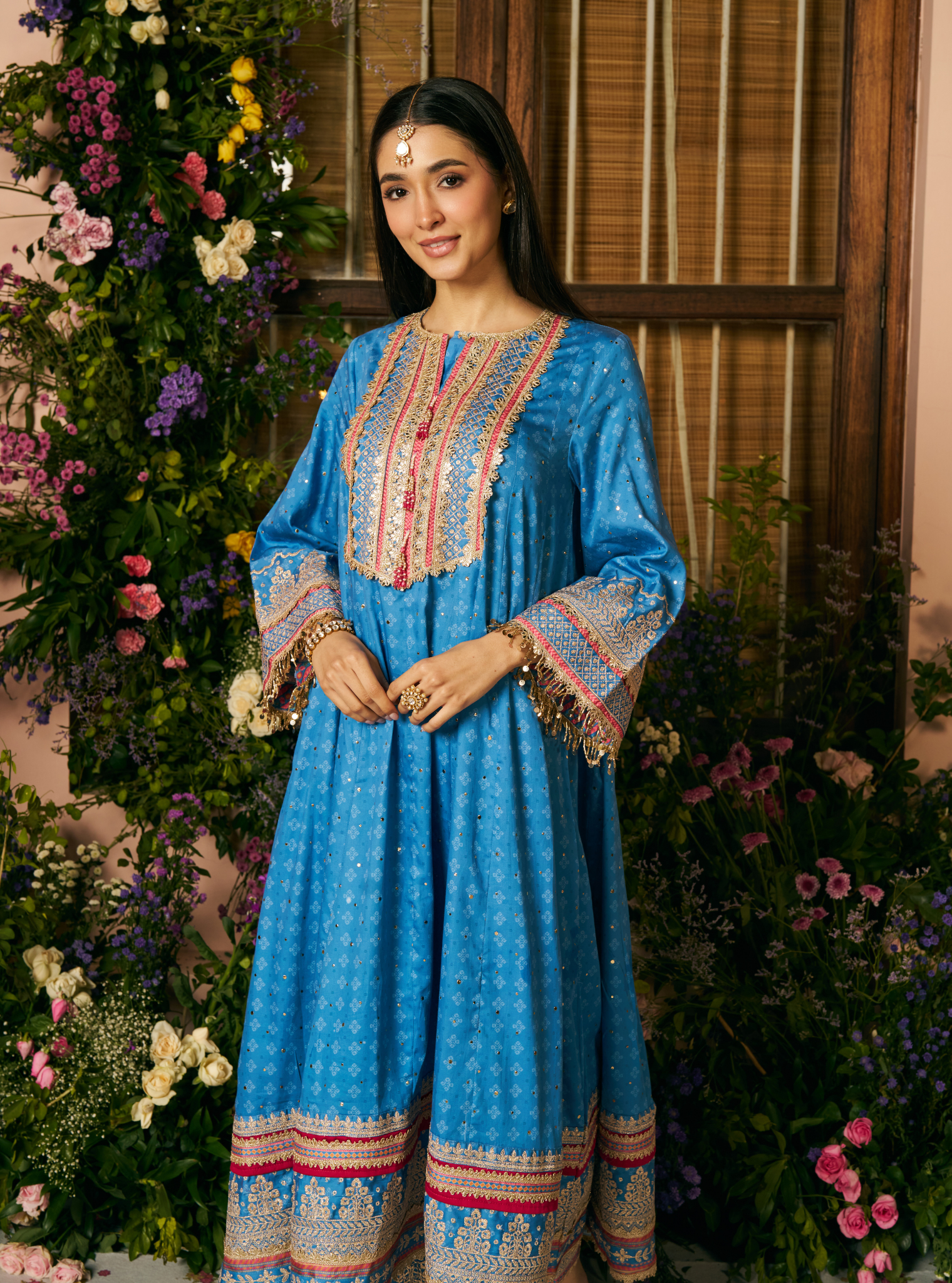 Maitri Pima Satin Steel Blue Kurta Set