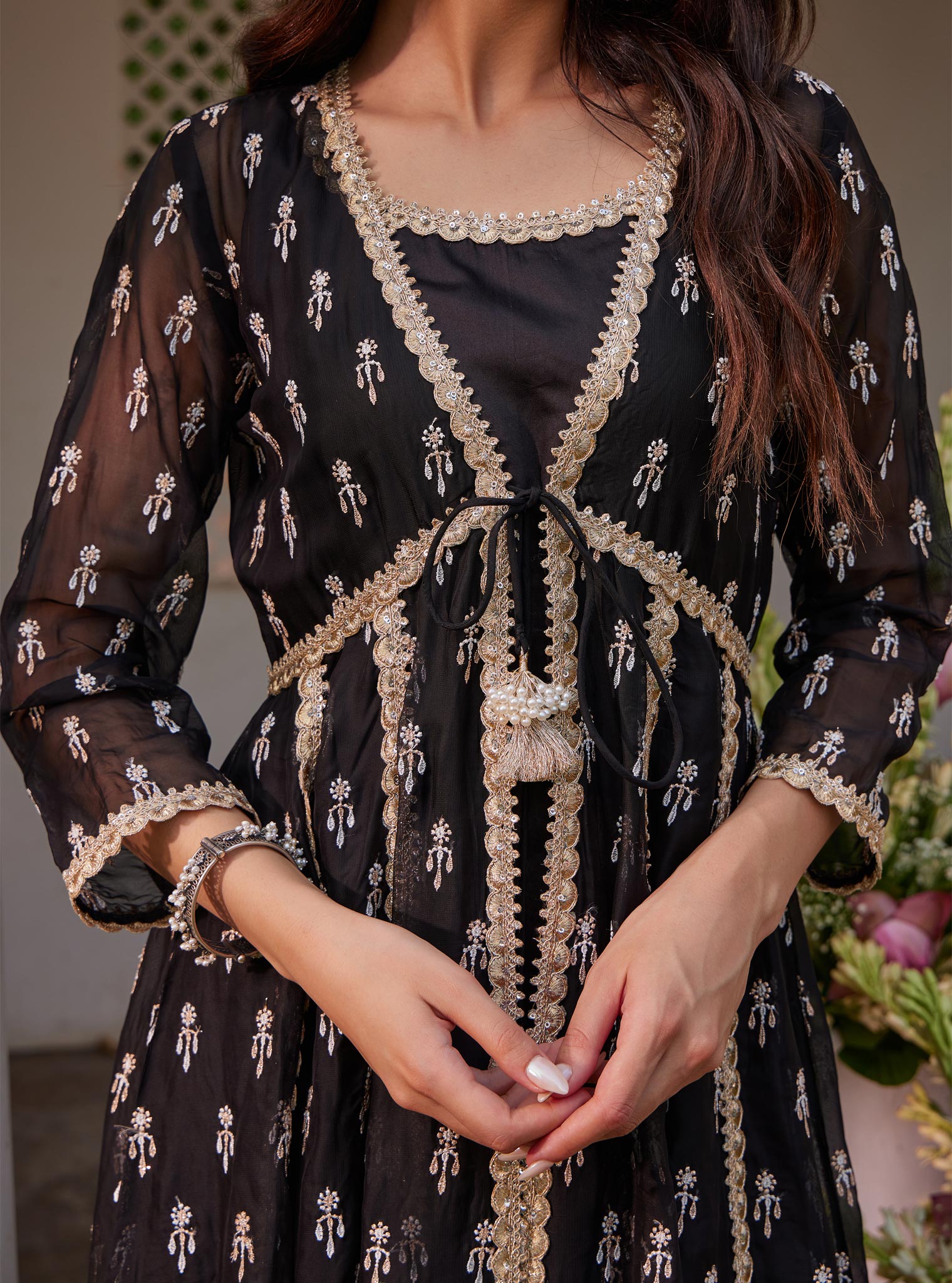 Mulmul Organza Samici Anarkali Black Kurta