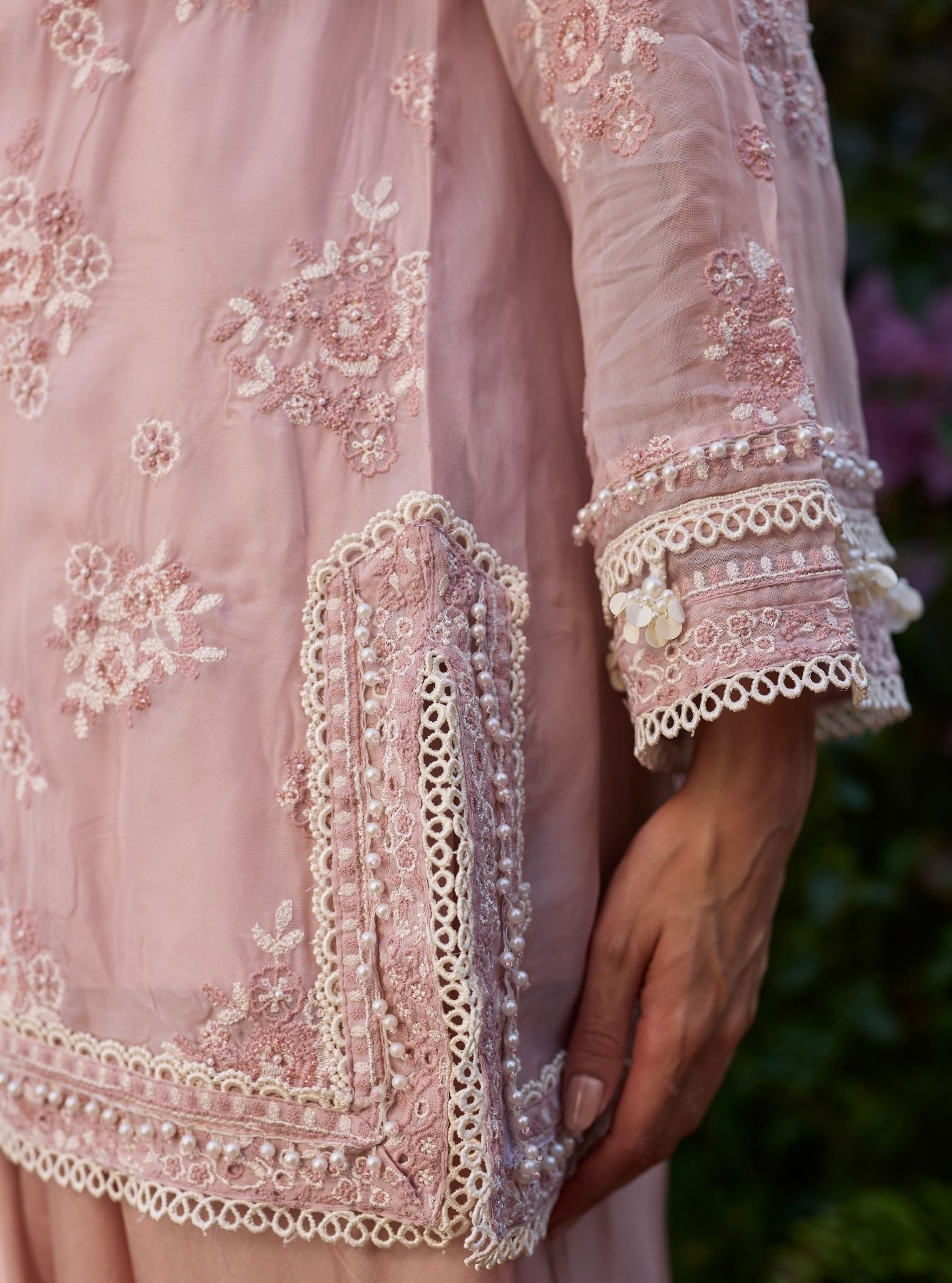 Zeni Organza Dusty Pink Kurta With Draped Cupro Pants