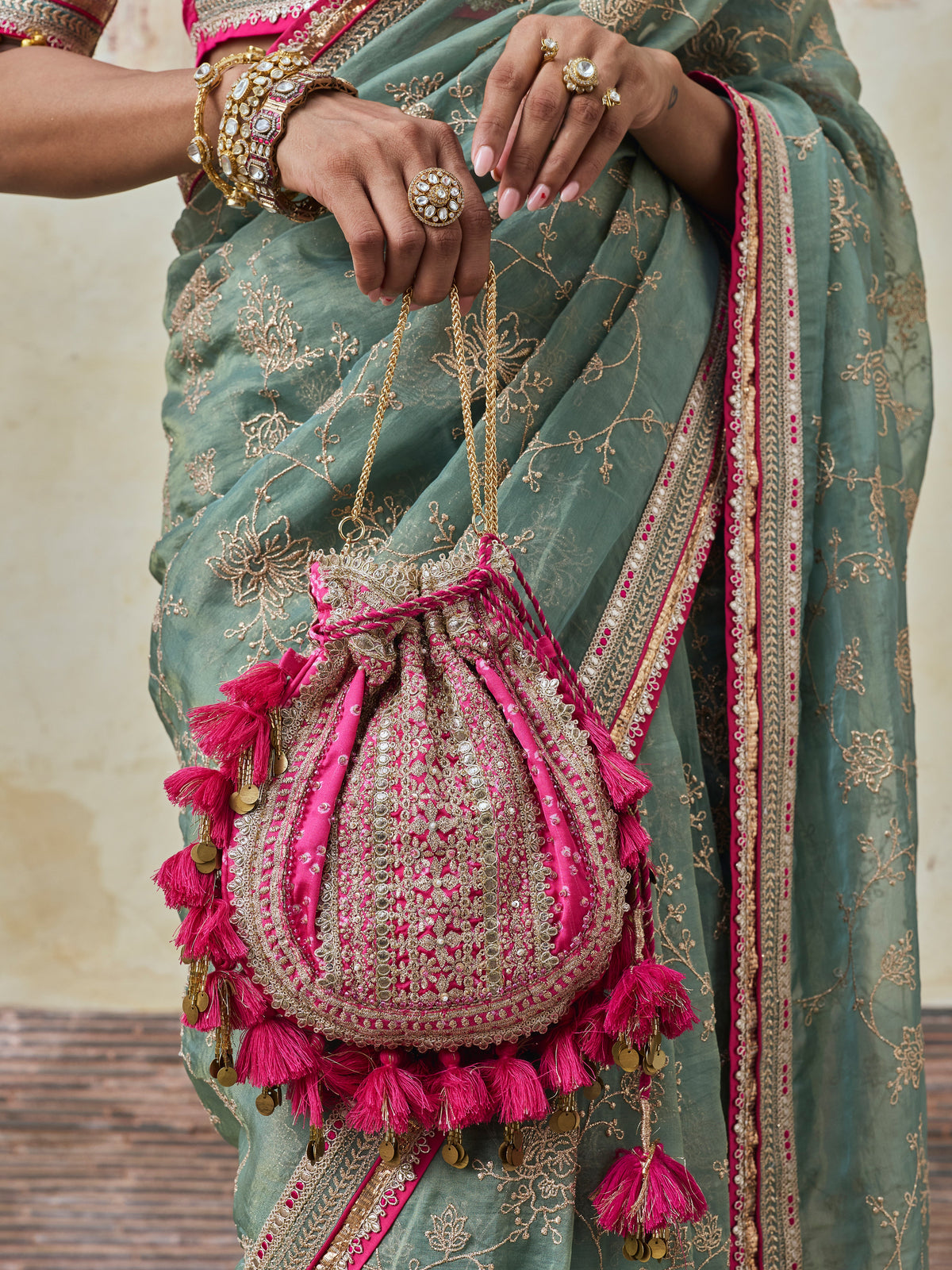 Parthi Lurex Organza Teal Blue Saree