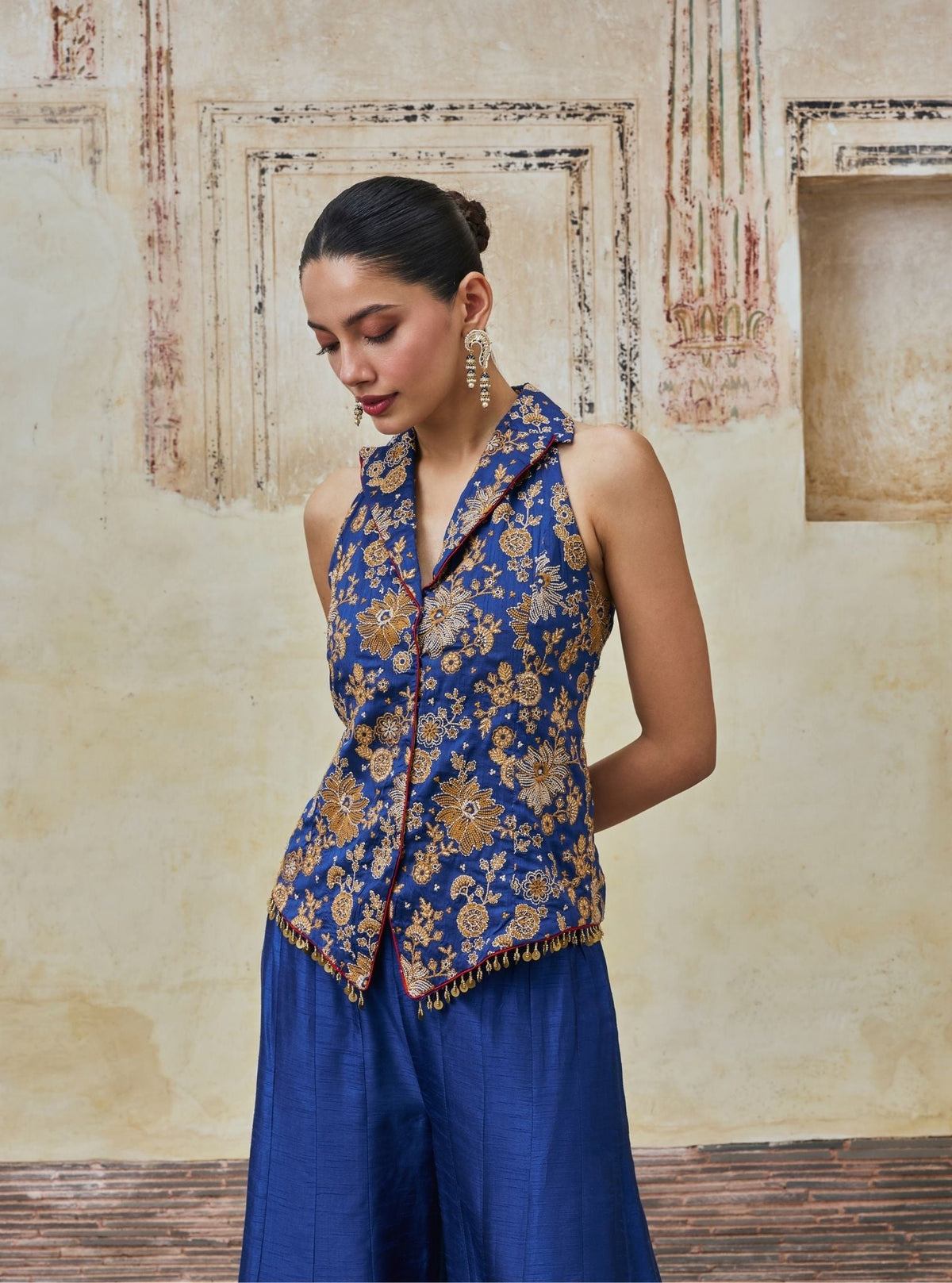 Kairavi Bemberg Raw Silk Blue Waistcoat & Sharara