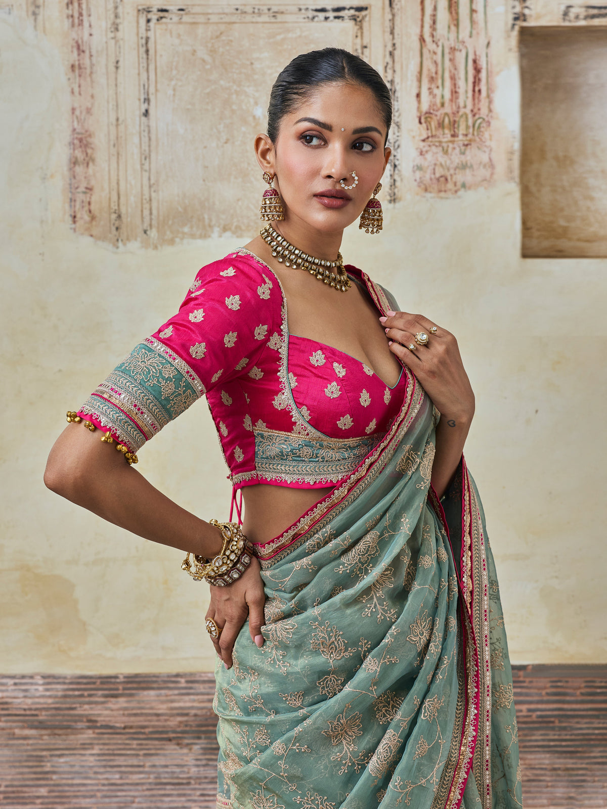 Parthi Lurex Organza Teal Blue Saree