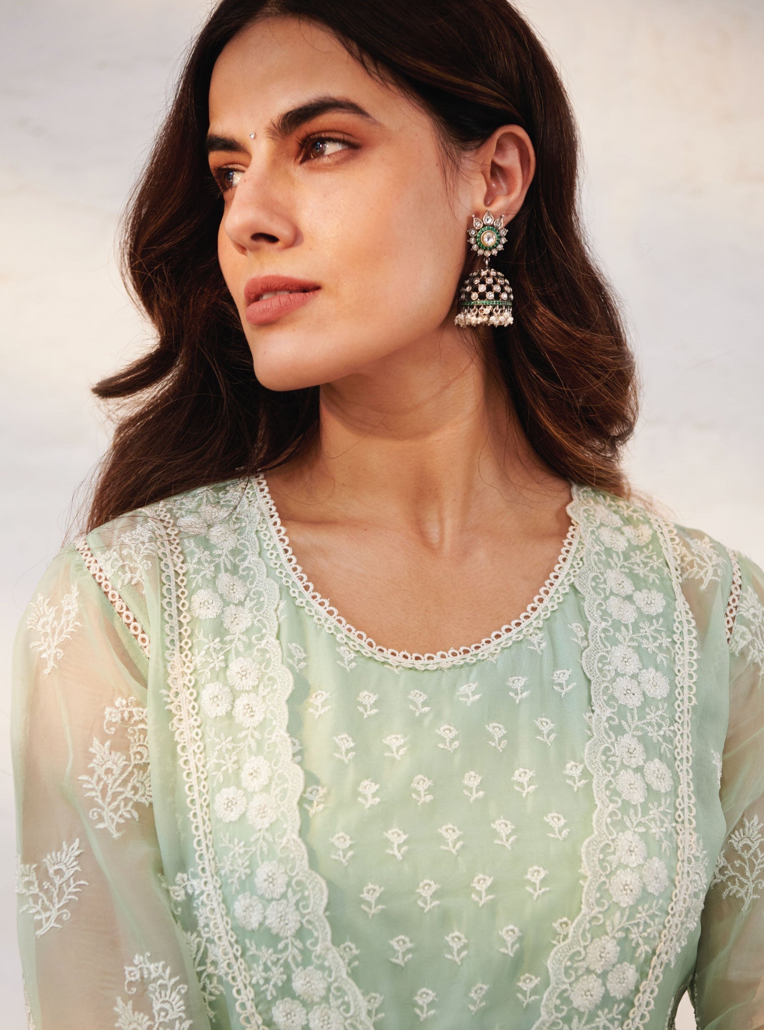 Mulmul Organza Aberdeen Anarkali Kurta with Organza Jacket