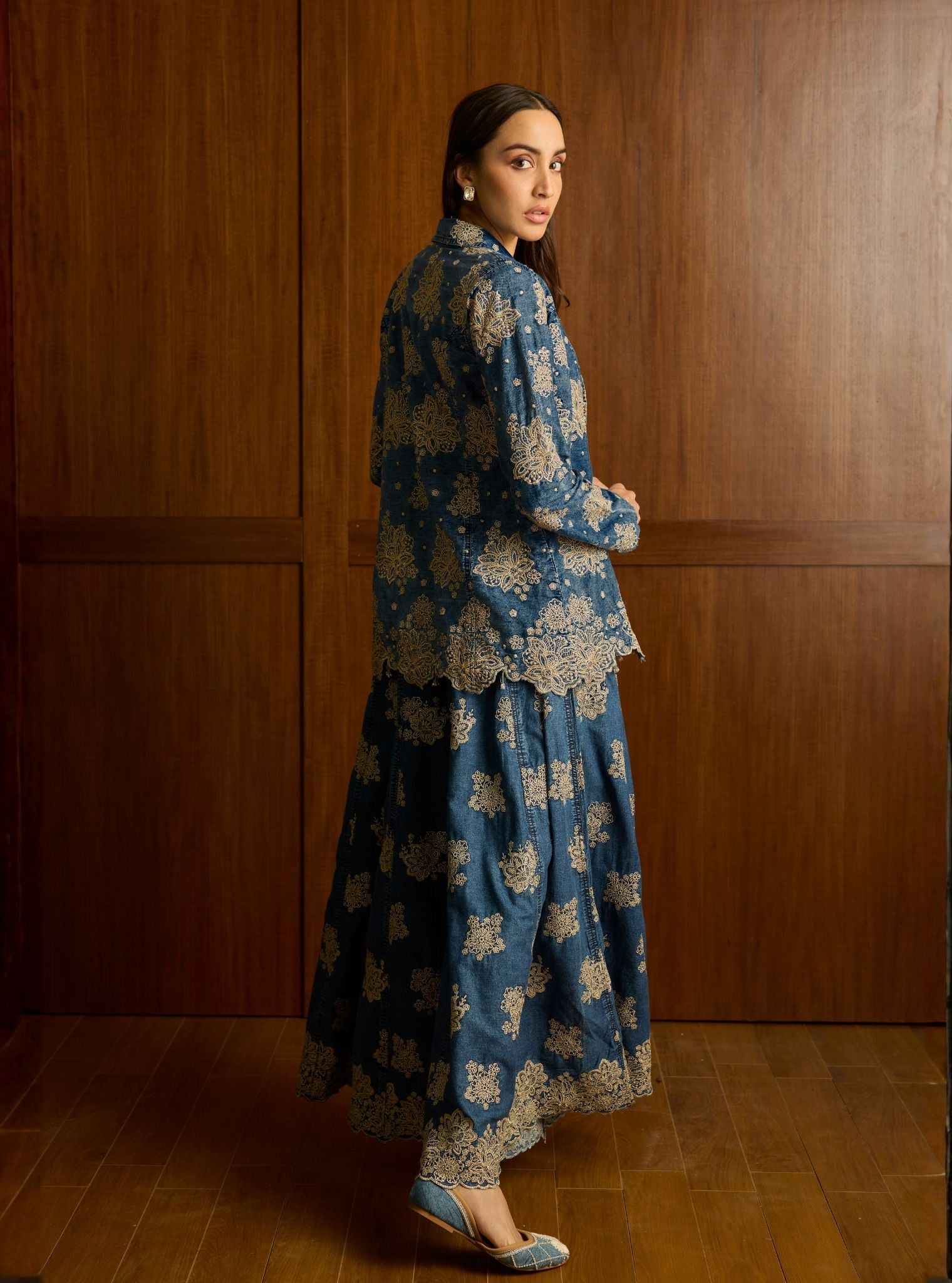 Nayira Denim Jacket & Sharara Set