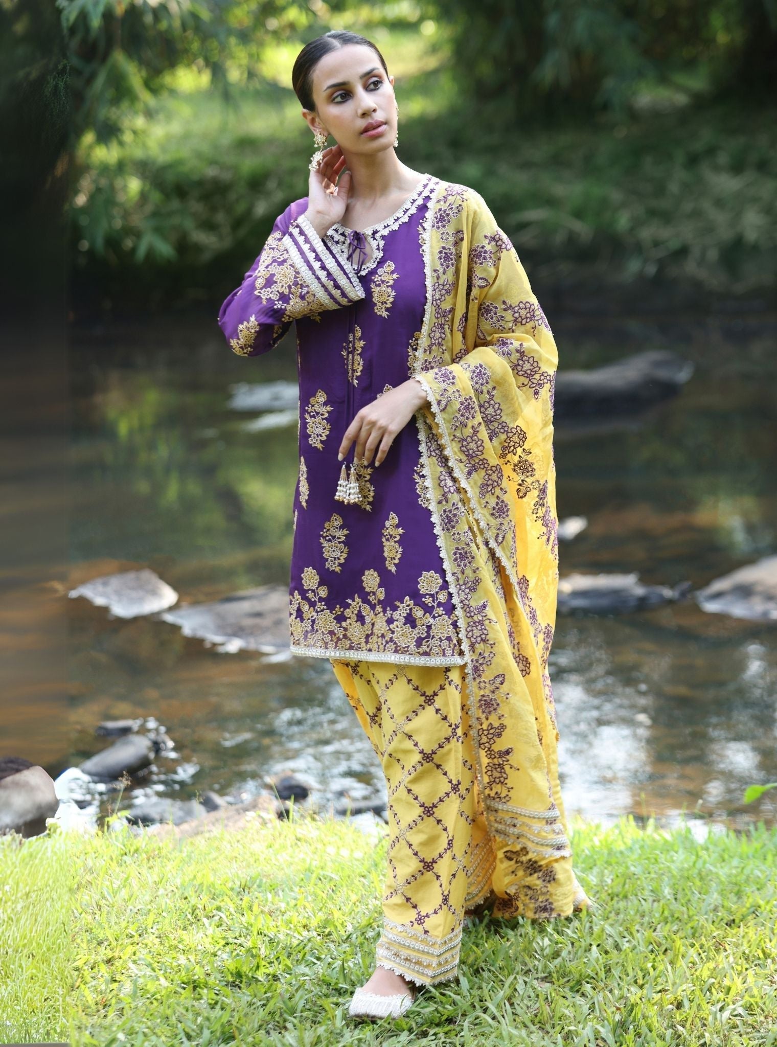 Khwab Organza Purple Kurta Set