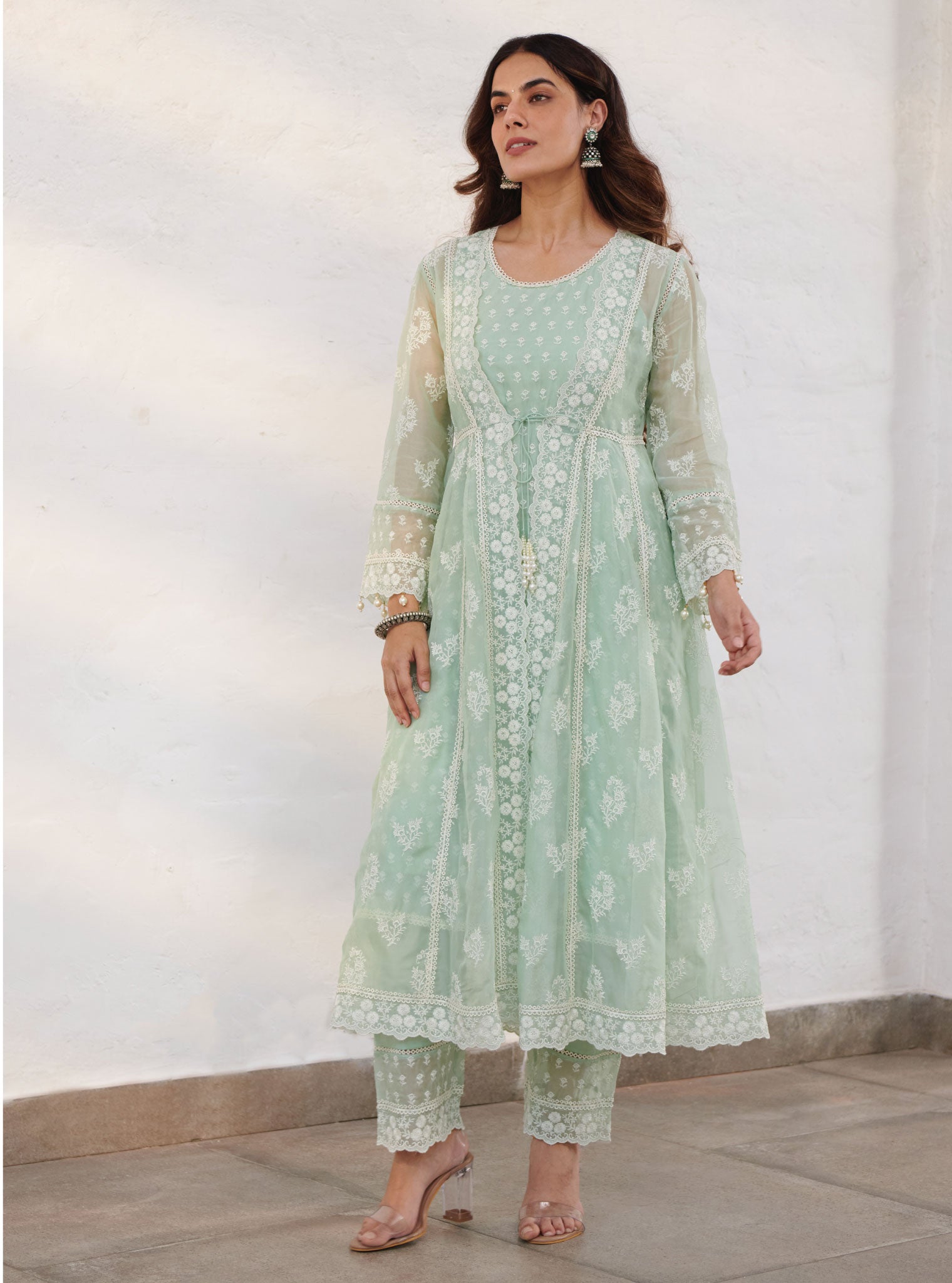Mulmul Organza Aberdeen Anarkali Kurta with Organza Jacket