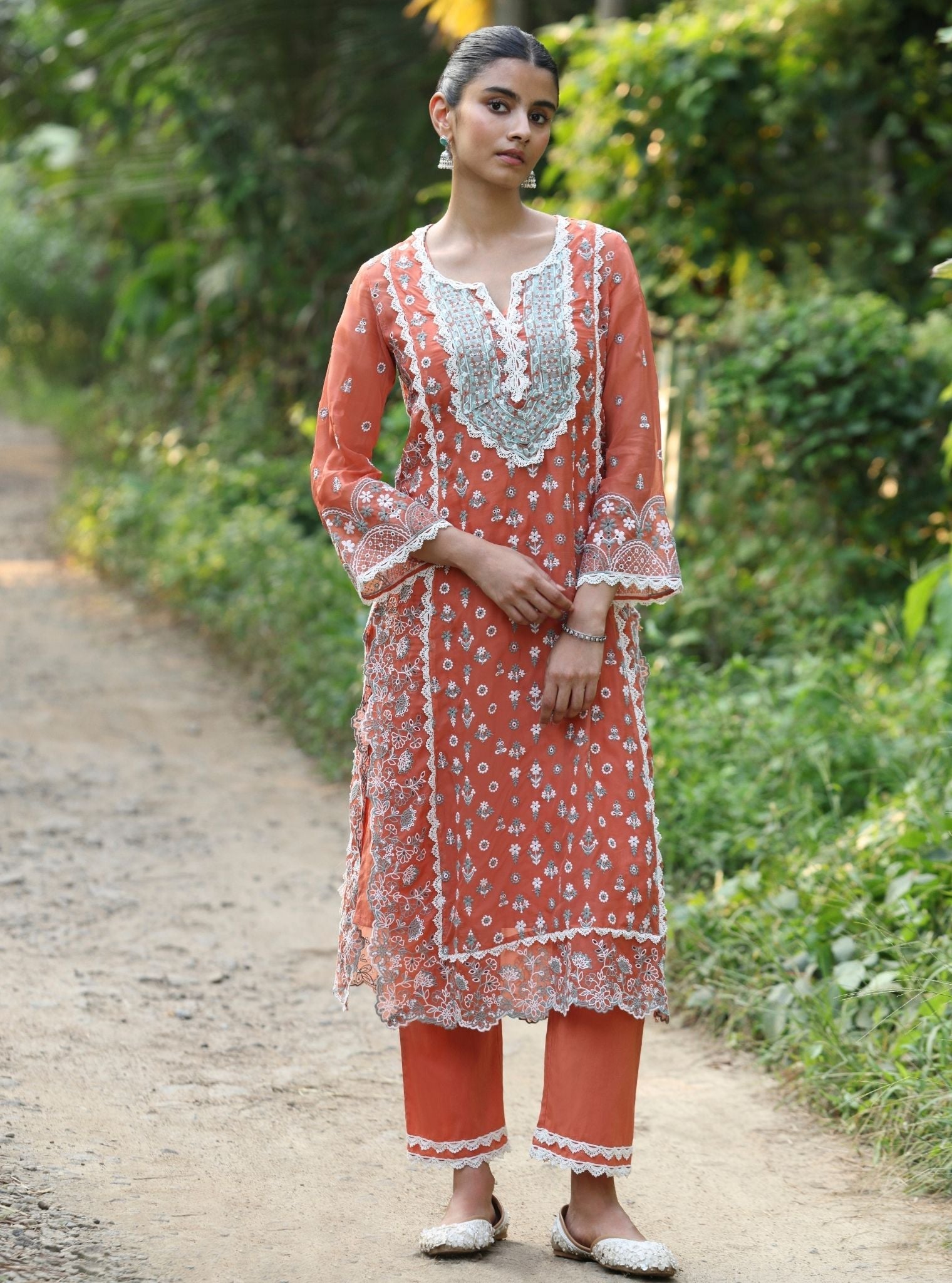 Kovalam Organza Terracotta Kurta Set