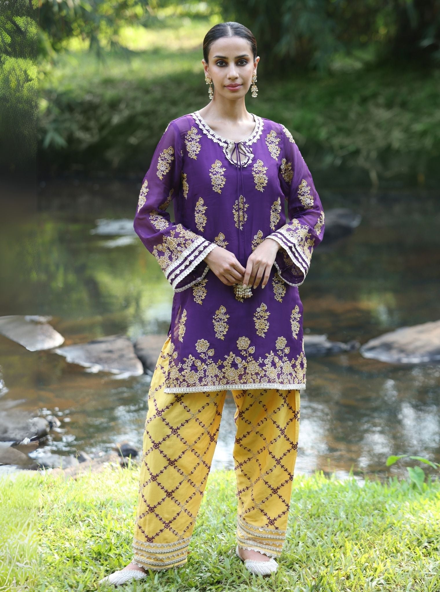 Khwab Organza Purple Kurta Set