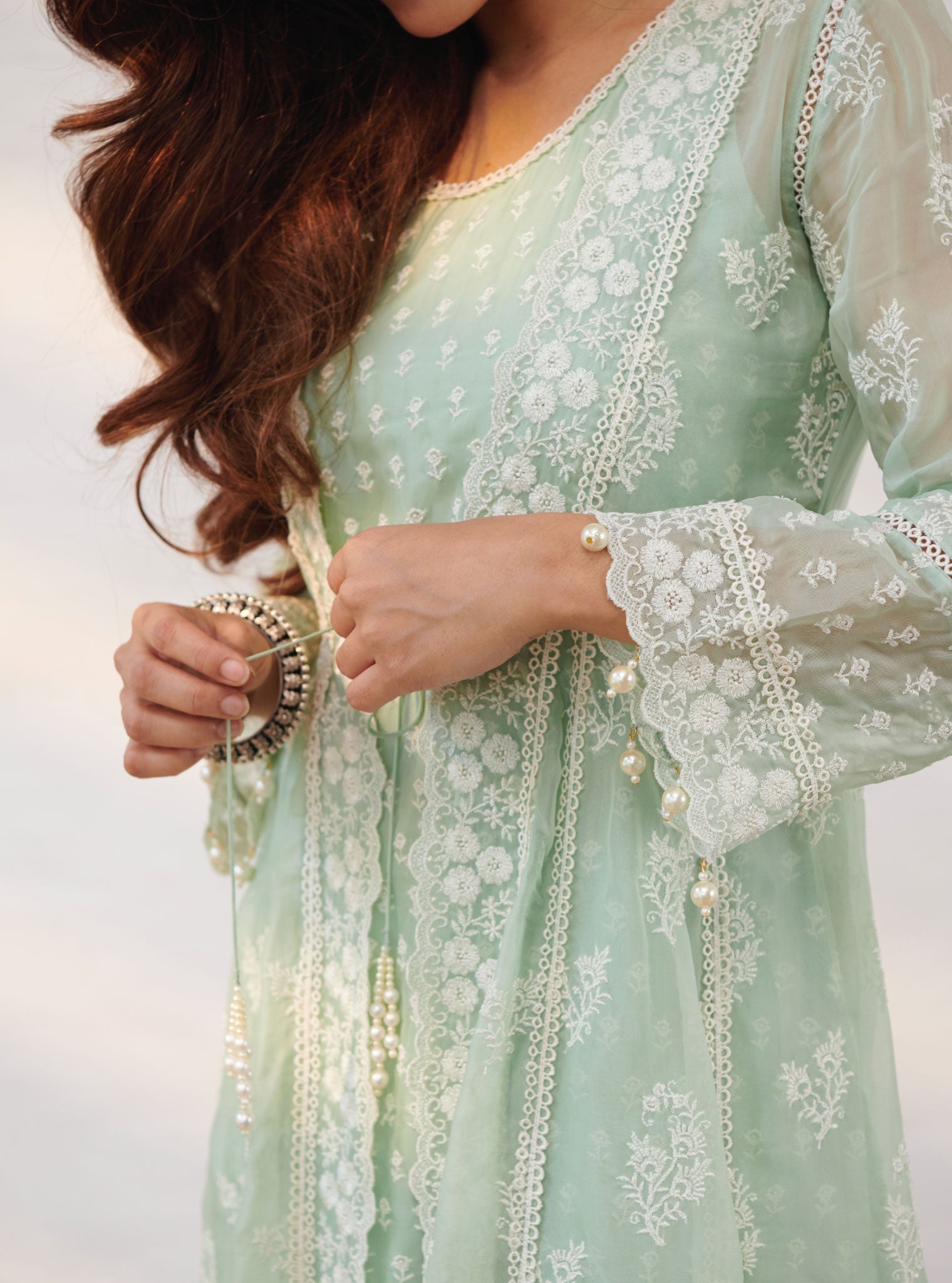 Mulmul Organza Aberdeen Anarkali Kurta with Organza Jacket