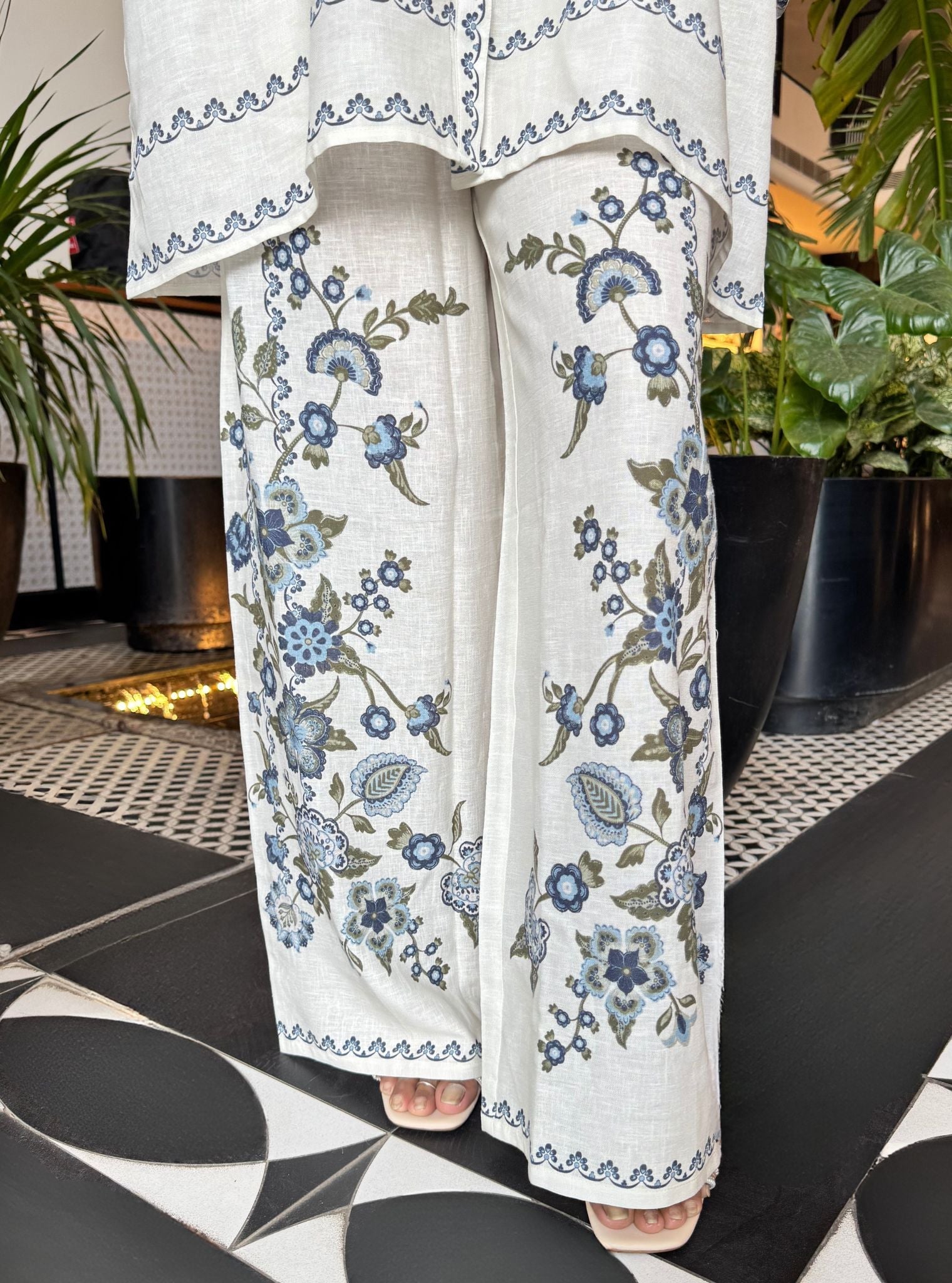 Mulmul Printed Linen Fleur White Shirt With Mulmul Printed Linen Fleur White Pant