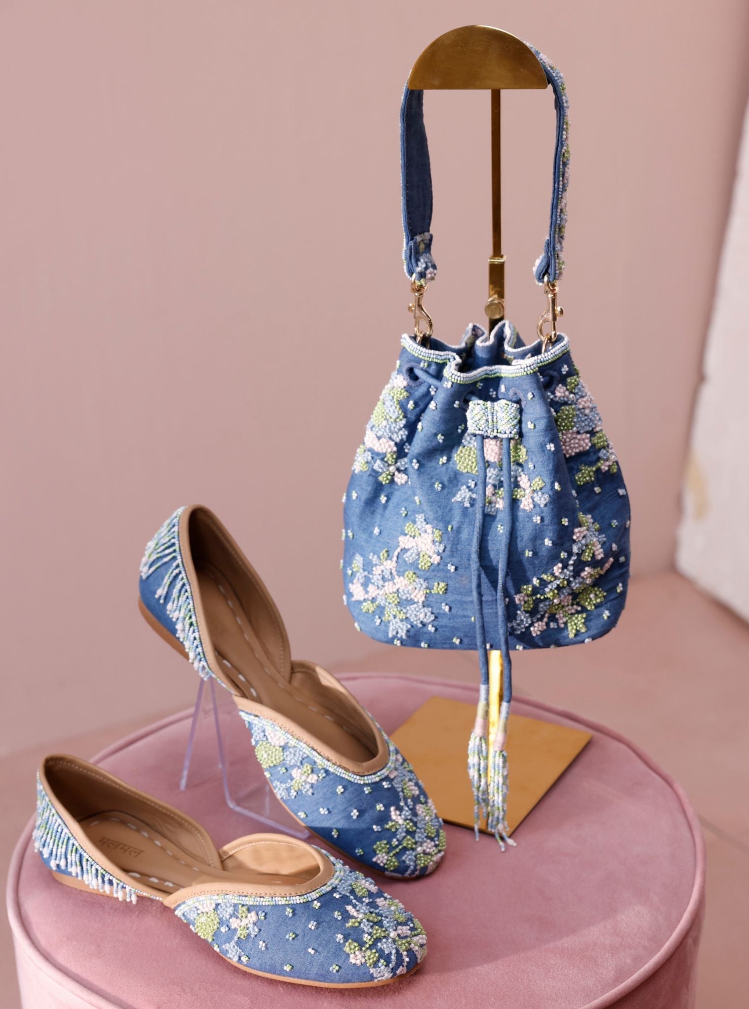 Zara Denim Multi Colour Potli Bag
