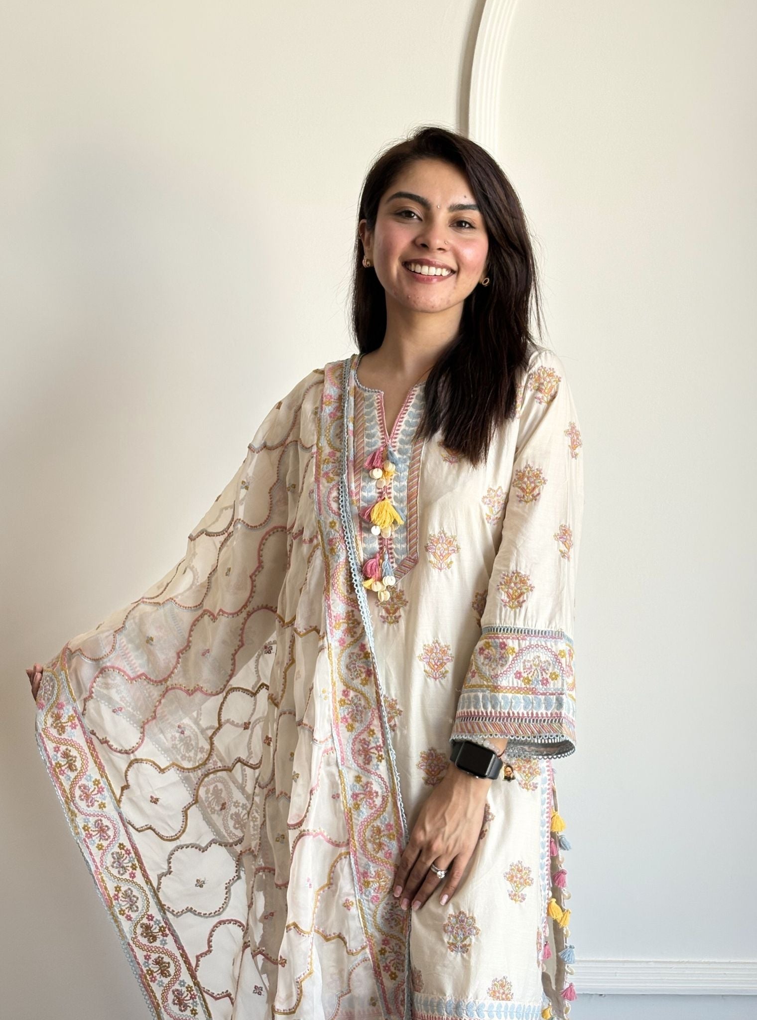 Amoli Supima Cotton Off White Kurta Set