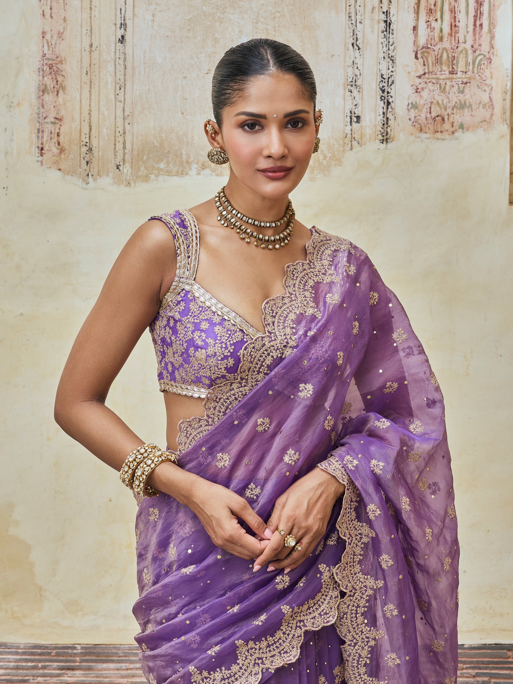 Adiva Lurex Organza Purple Saree