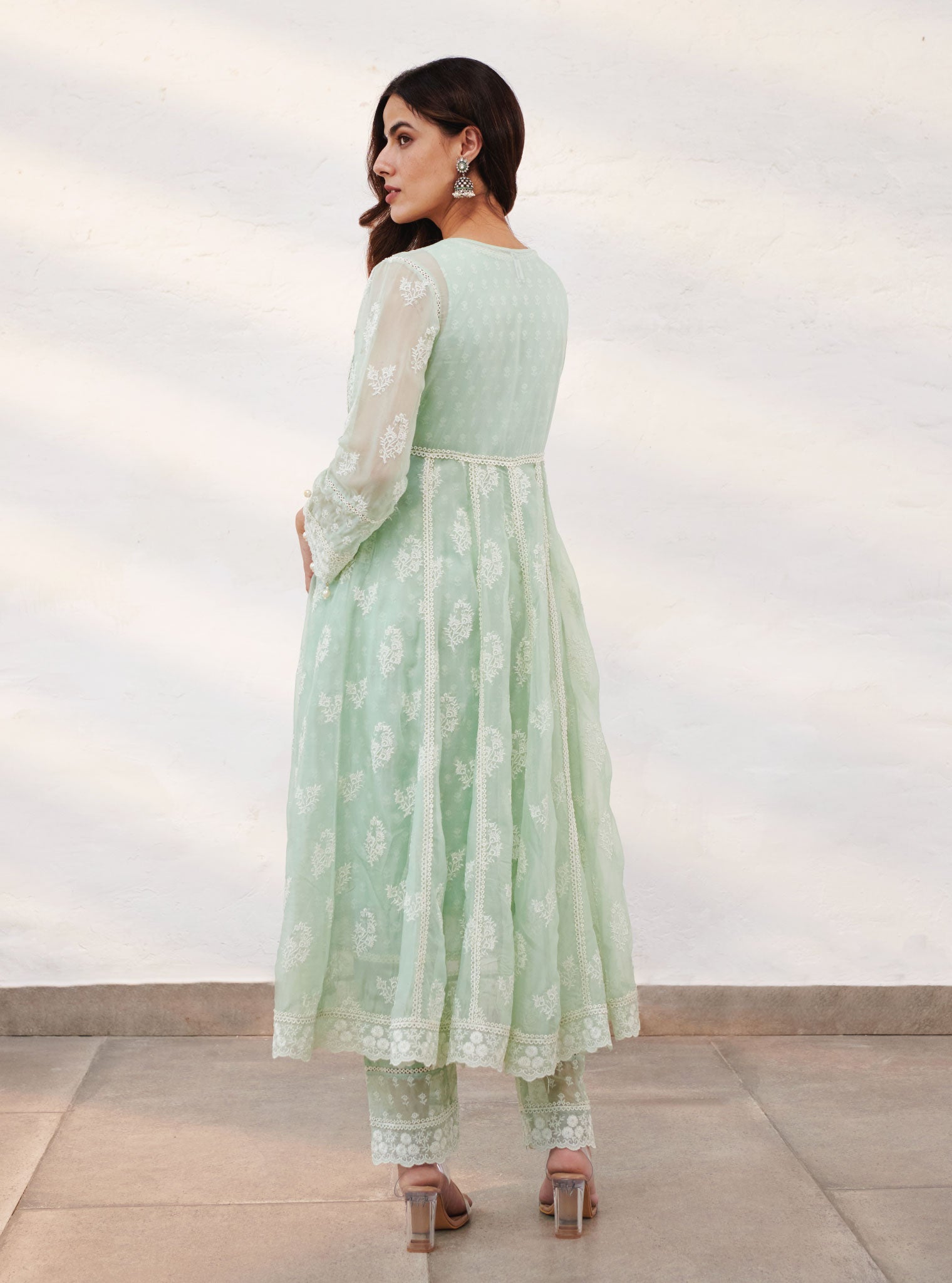 Mulmul Organza Aberdeen Anarkali Kurta with Organza Jacket