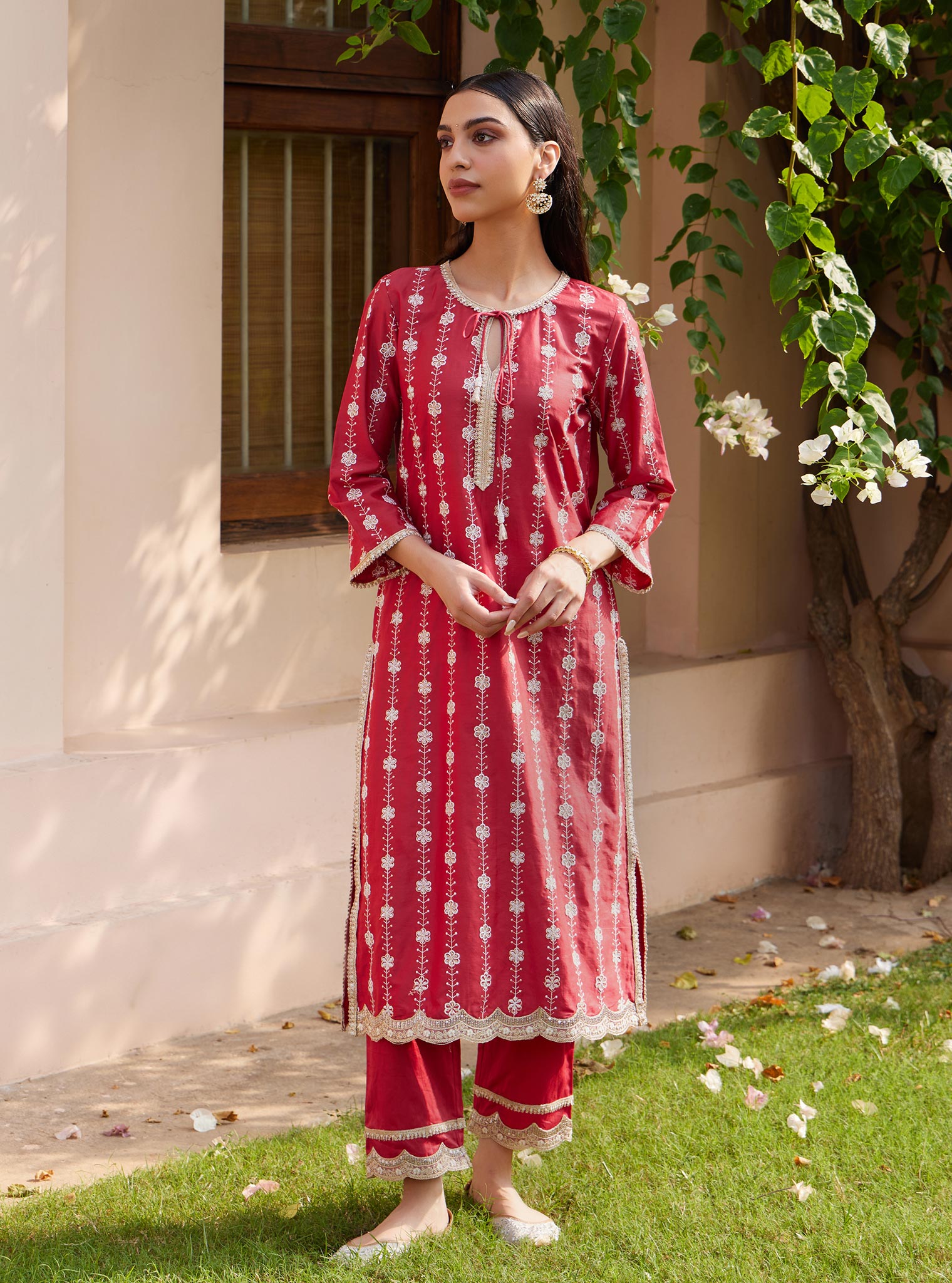 Mulmul Pima Jheel Red Kurta