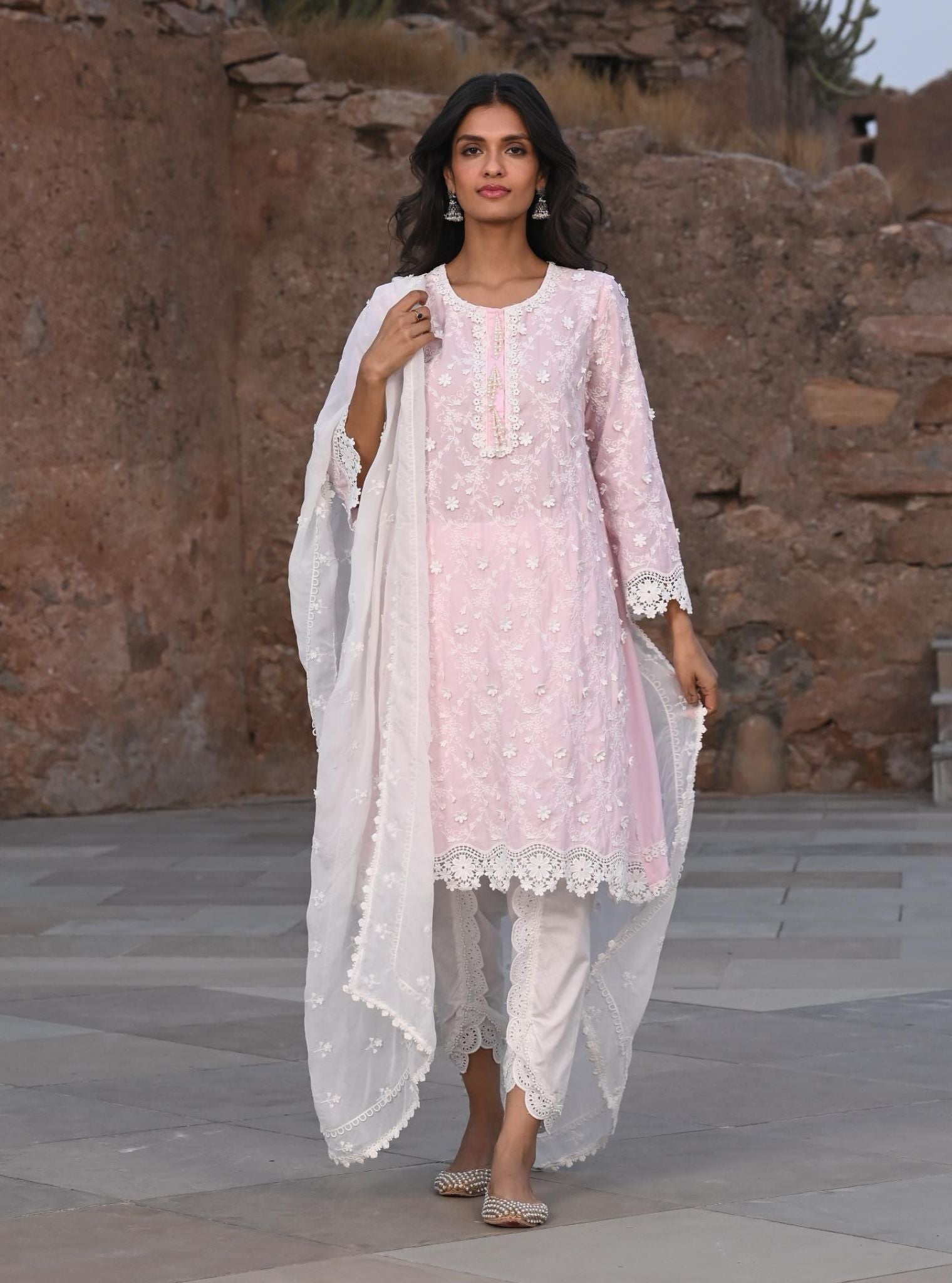 Mulmul Supima Cotton Baybreeze pink Kurta