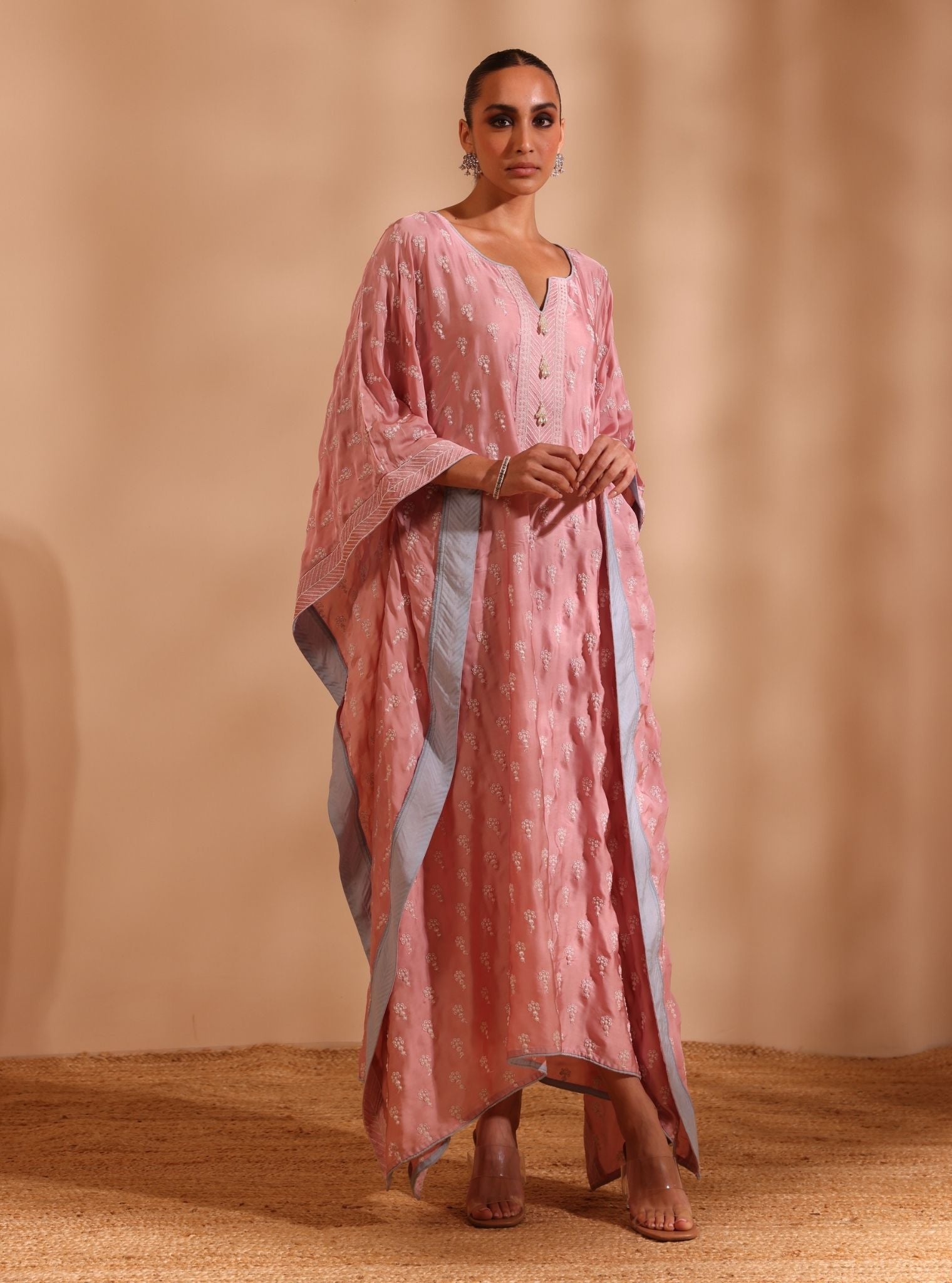 Mulmul Cupro Satin Niti Onion Pink Kaftan