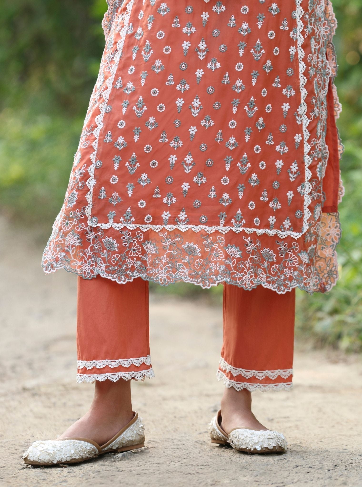 Kovalam Organza Terracotta Kurta Set