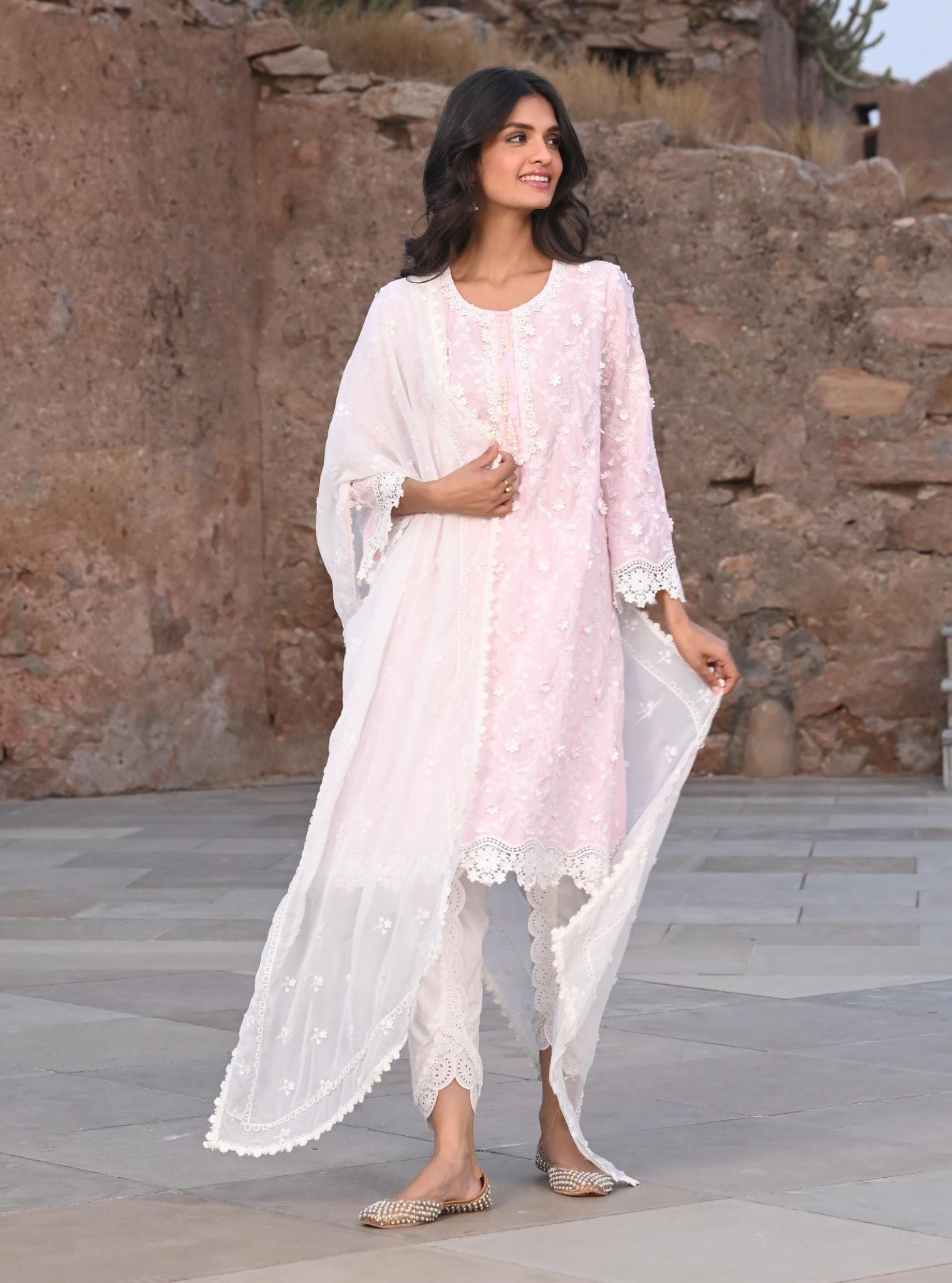 Mulmul Supima Cotton Baybreeze pink Kurta