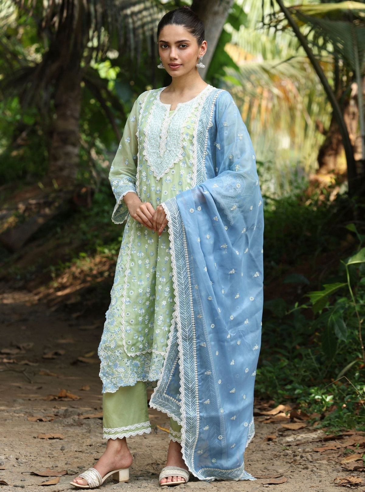 Kovalam Organza Green Kurta Set