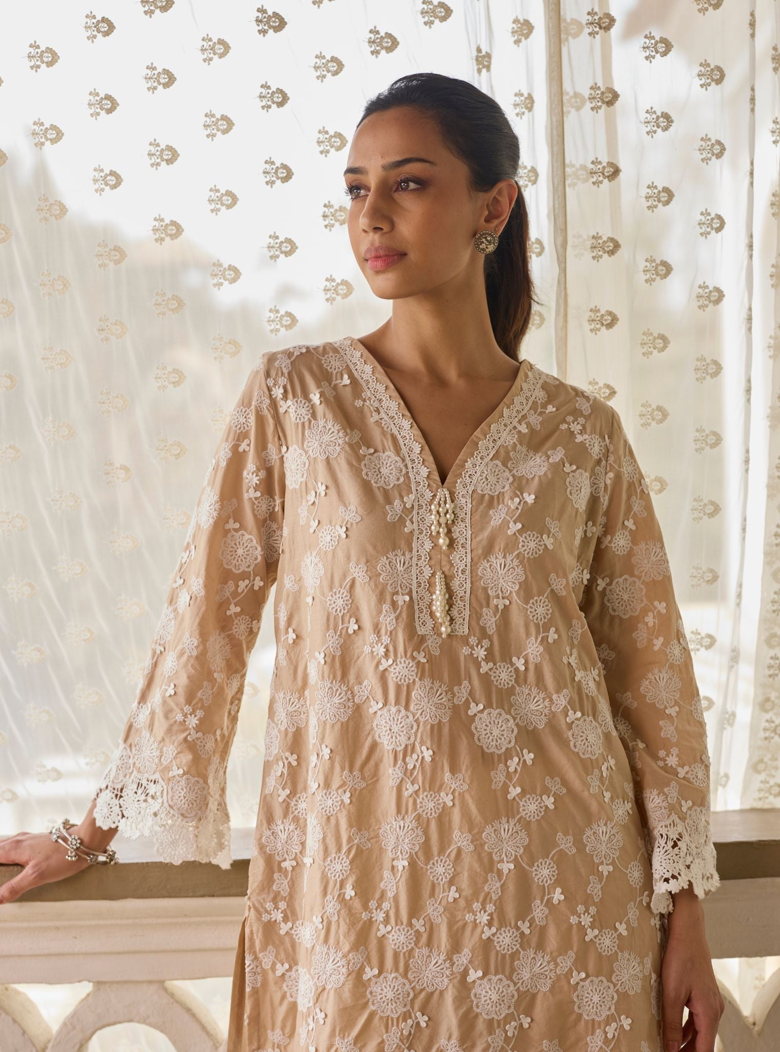 Aaranya Supima Cotton Beige Kurta Set