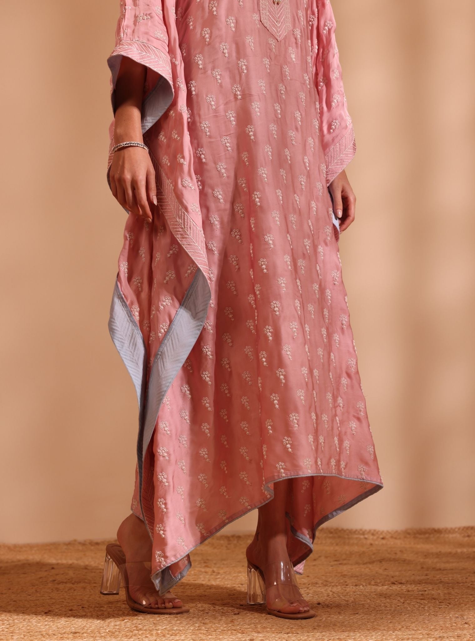 Mulmul Cupro Satin Niti Onion Pink Kaftan