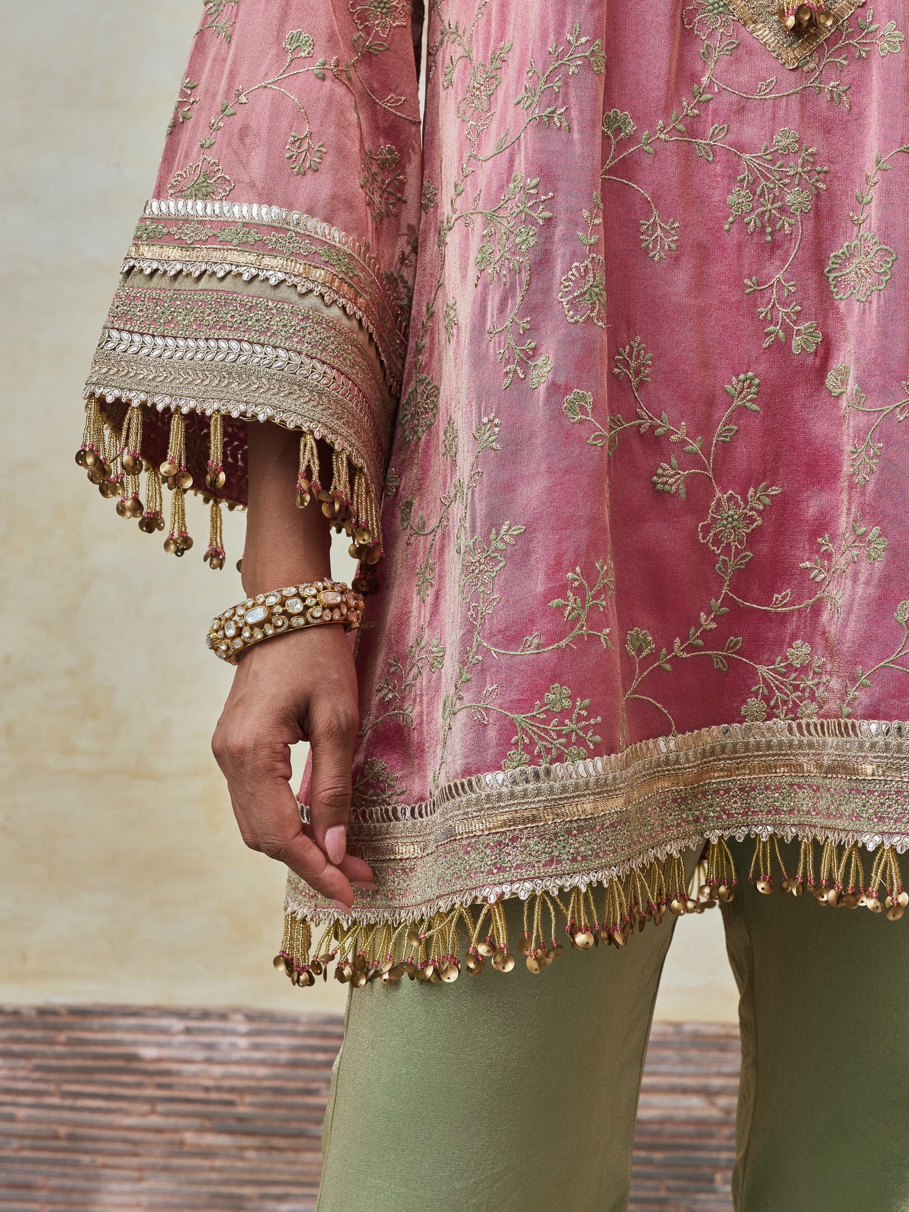 Odhira Tissue Organza Fuchsia & Green Sharara Set