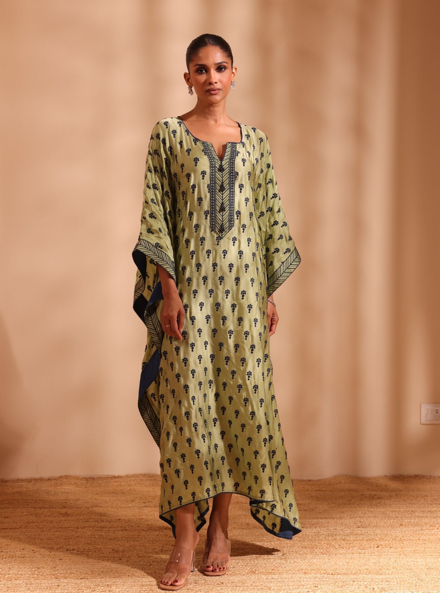 Mulmul Cupro Satin Niti Green Kaftan