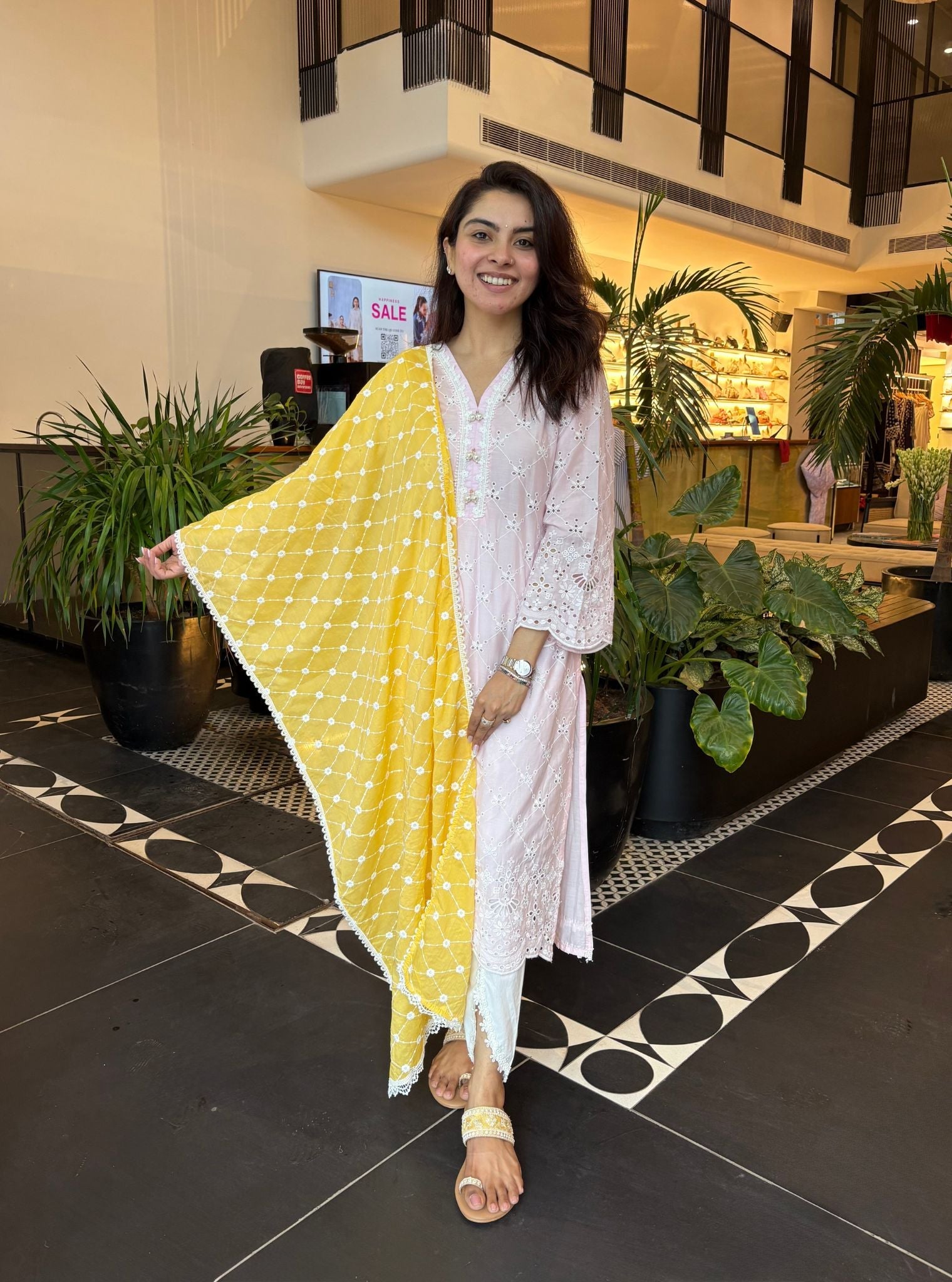 Mulmul Cotton Perth Pink Kurta With Aelira White Dhoti Pant