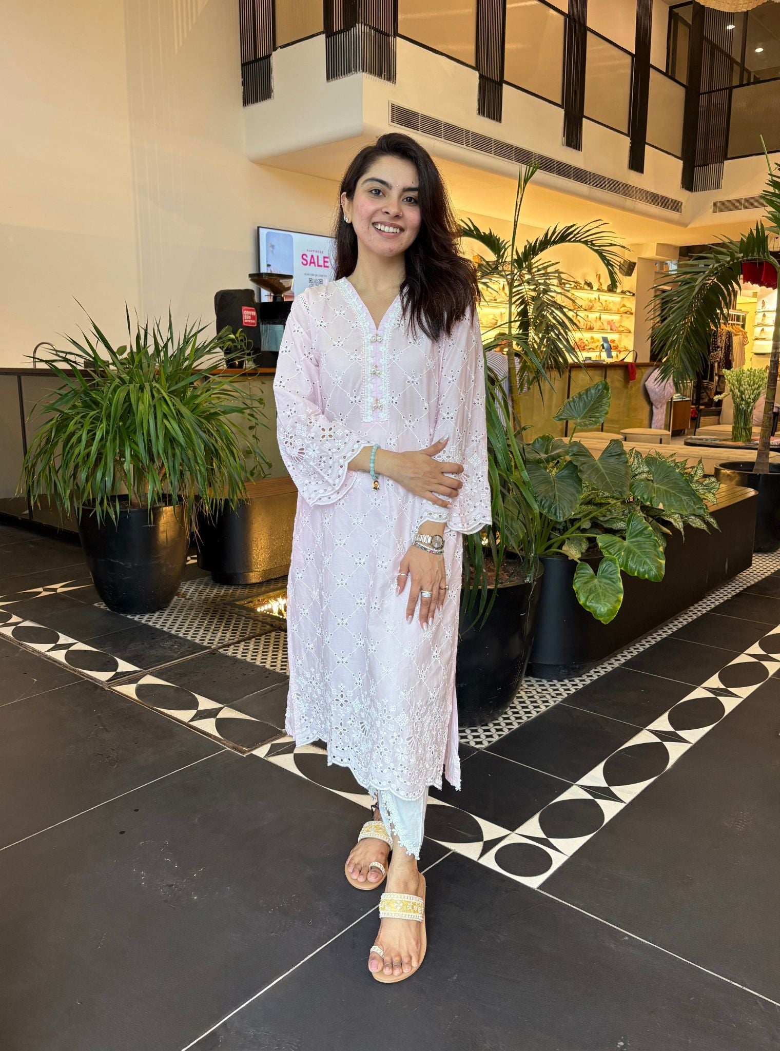 Mulmul Cotton Perth Pink Kurta With Aelira White Dhoti Pant