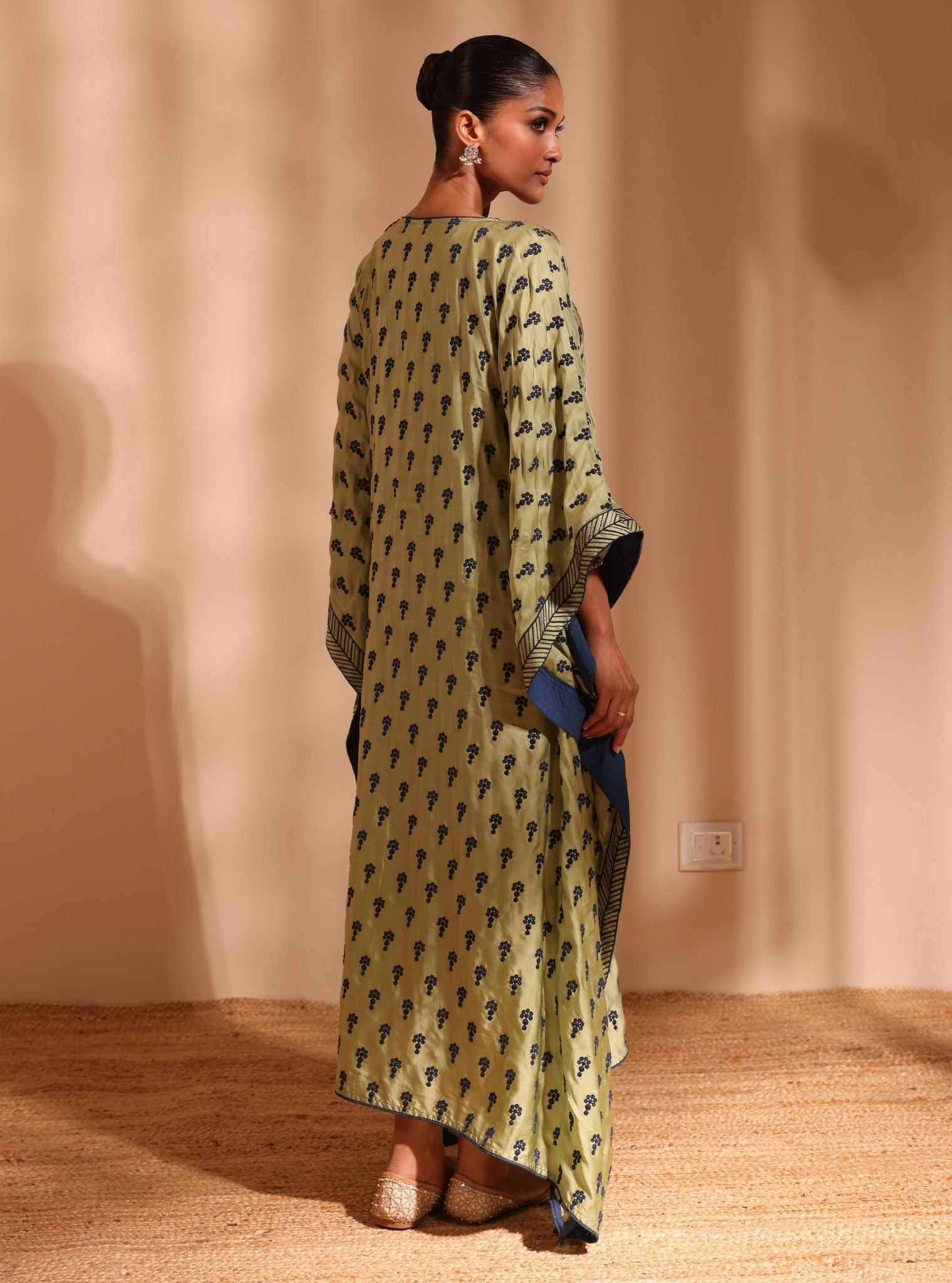 Mulmul Cupro Satin Niti Green Kaftan