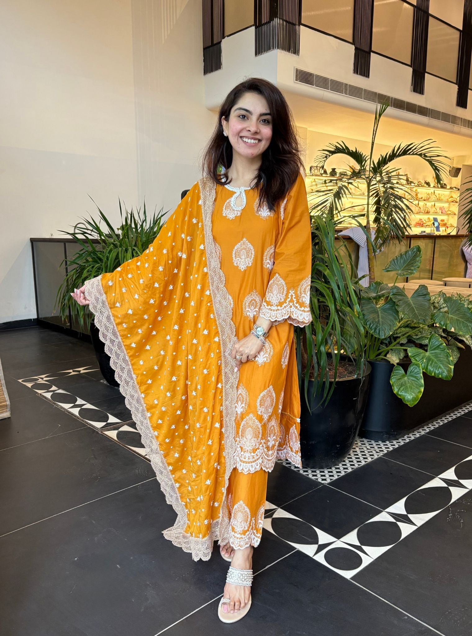 Mulmul Cotton Sydney Orange Kurta With Mulmul Cotton Sydney Orange Pant