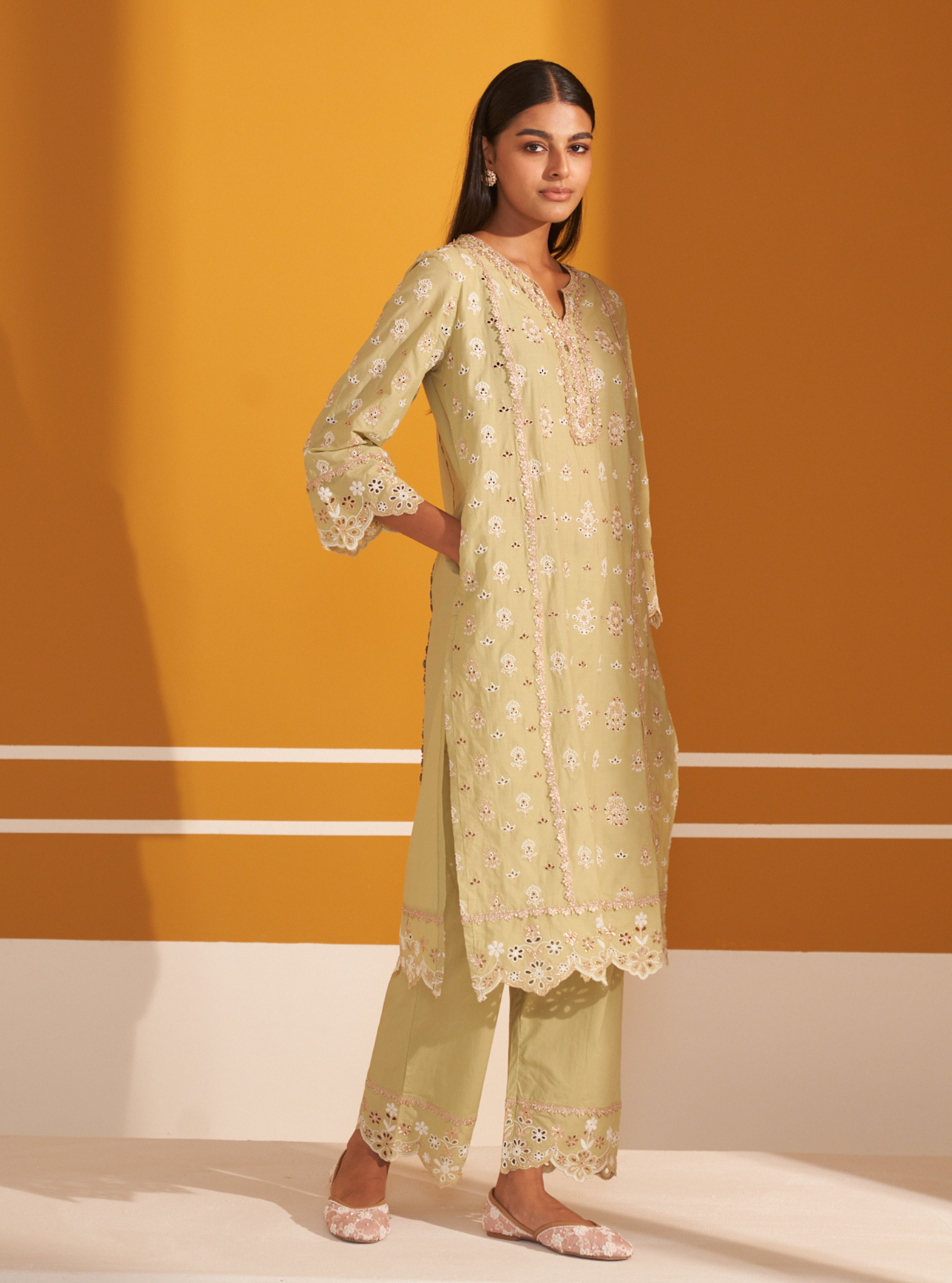 Lamai Supima Cotton Green Kurta Set