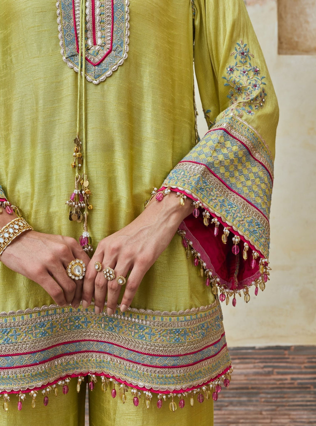 Rimya Bemberg Raw Silk Lime Kurta Set