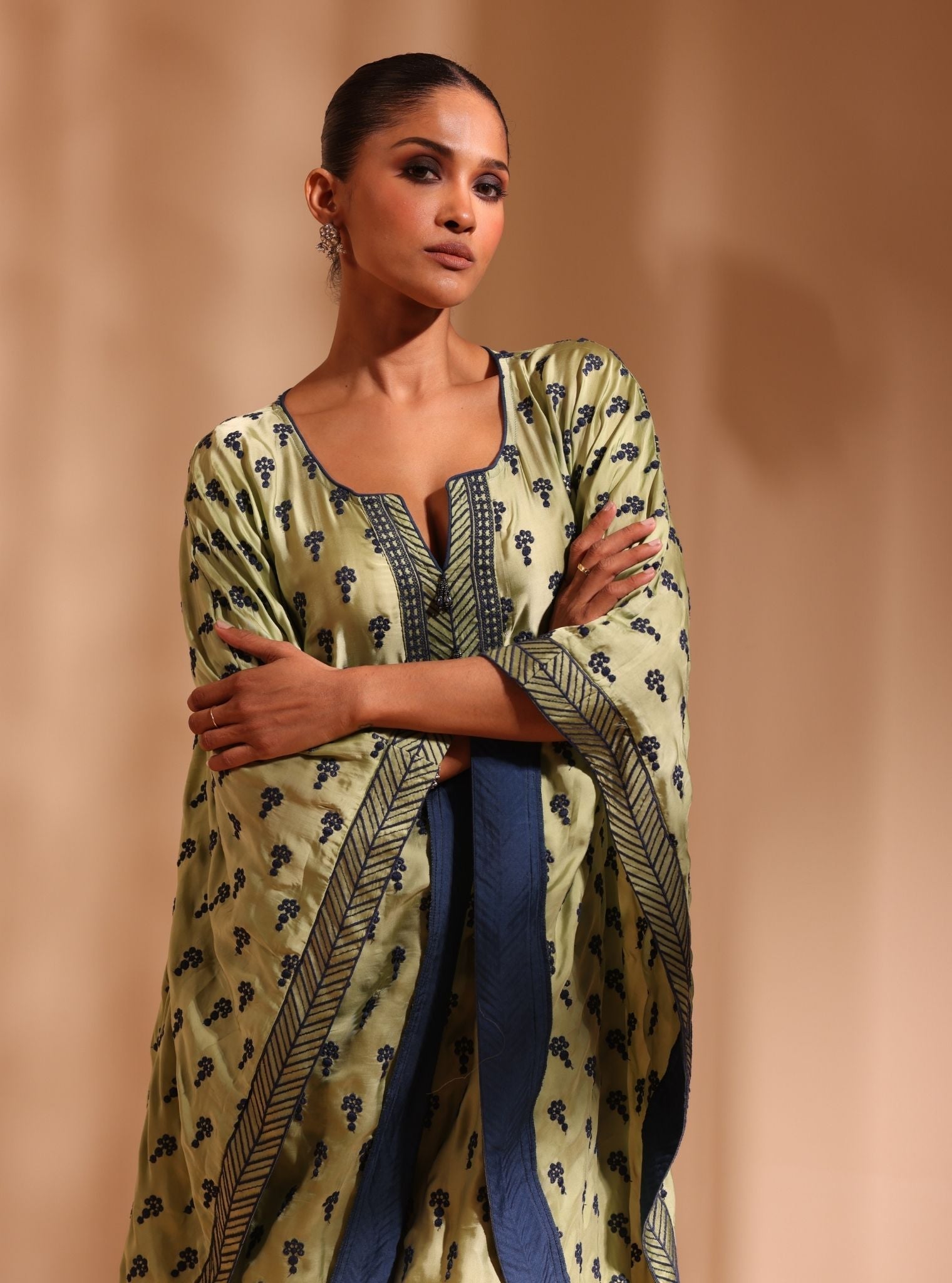 Mulmul Cupro Satin Niti Green Kaftan