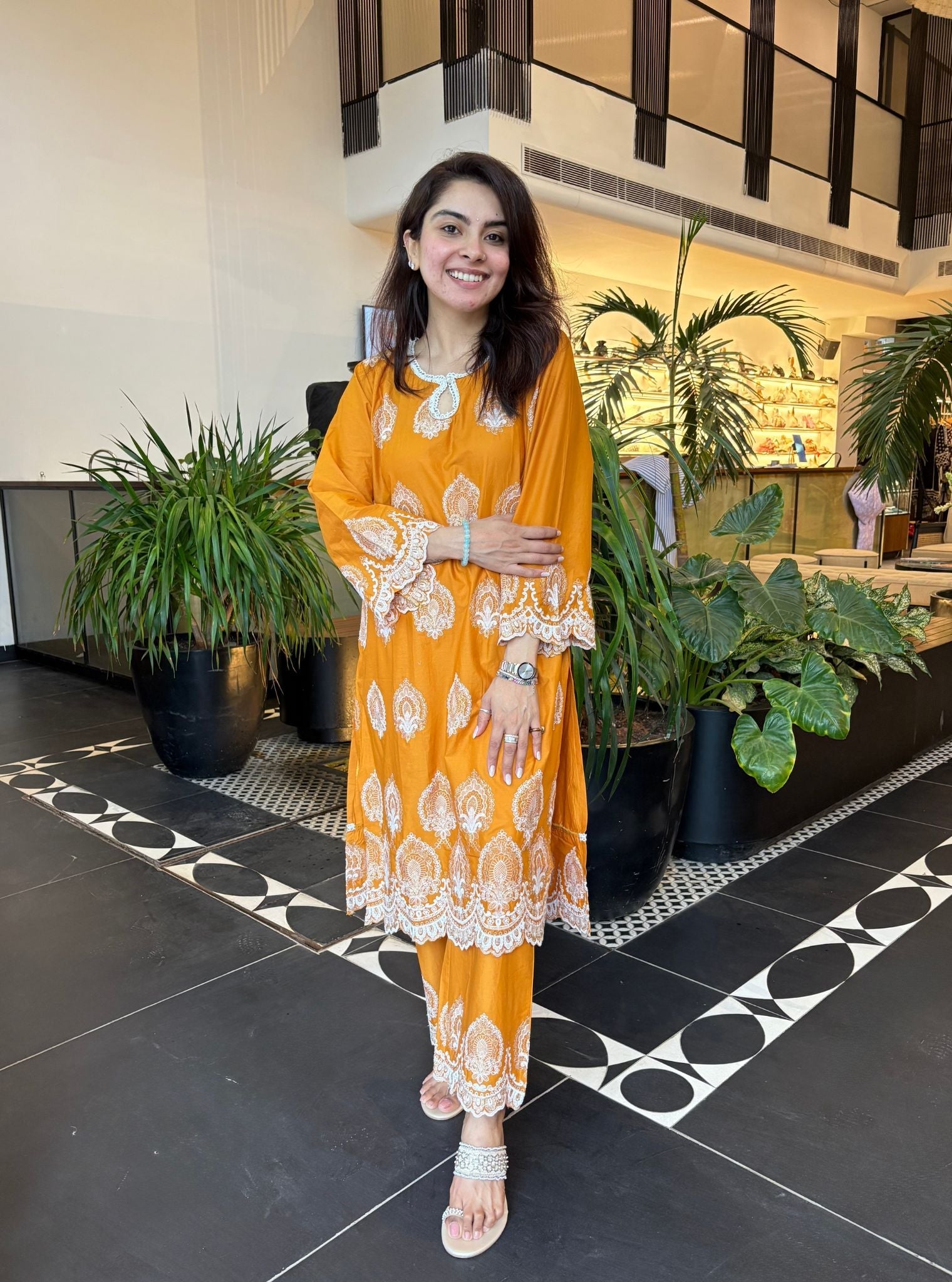 Mulmul Cotton Sydney Orange Kurta With Mulmul Cotton Sydney Orange Pant