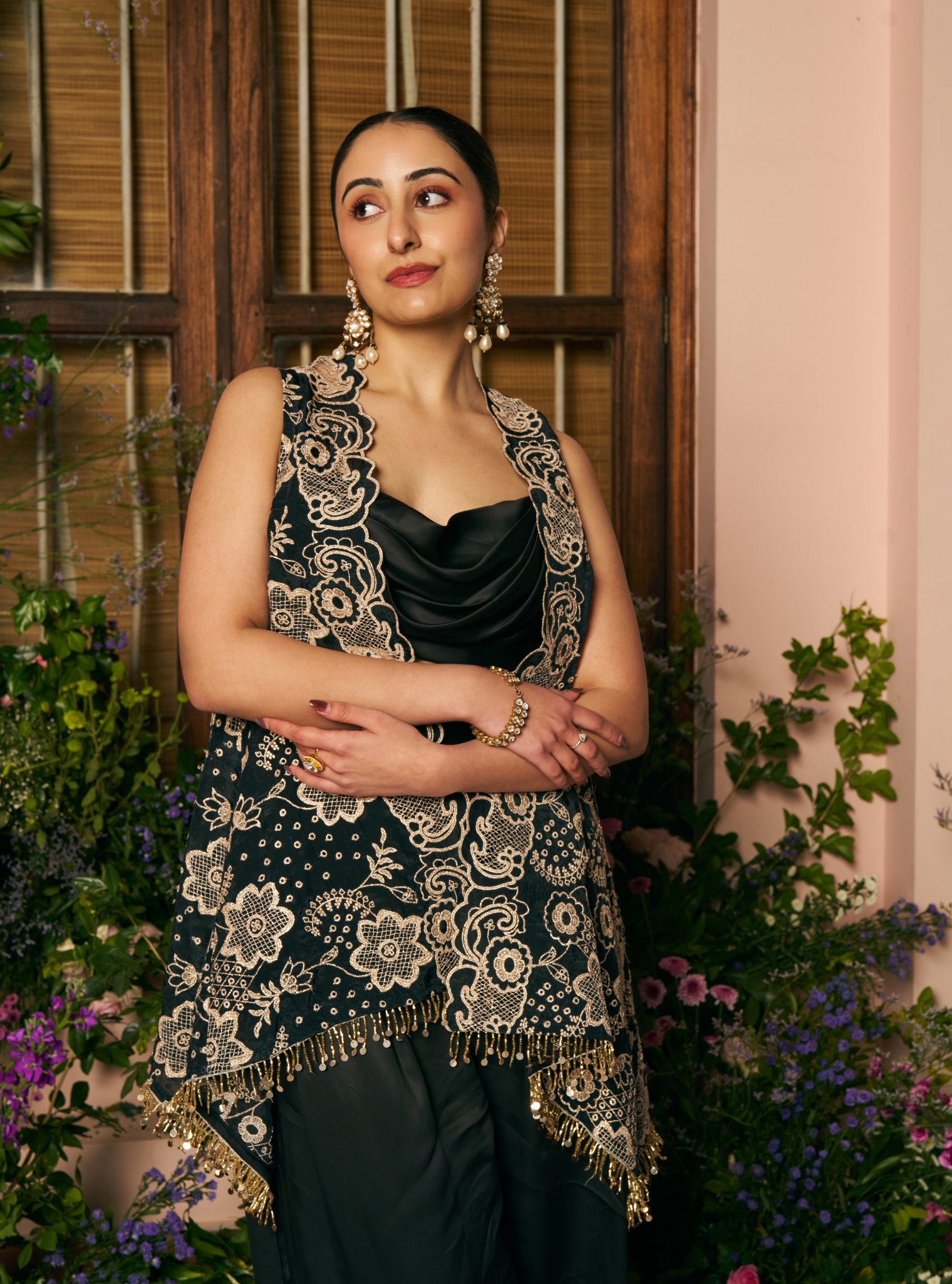 Charulata Glass Organza Black Jacket Set