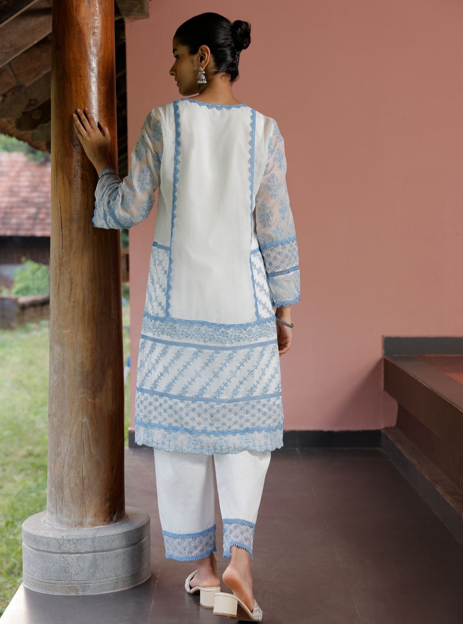 Kollam Organza White Kurta Set
