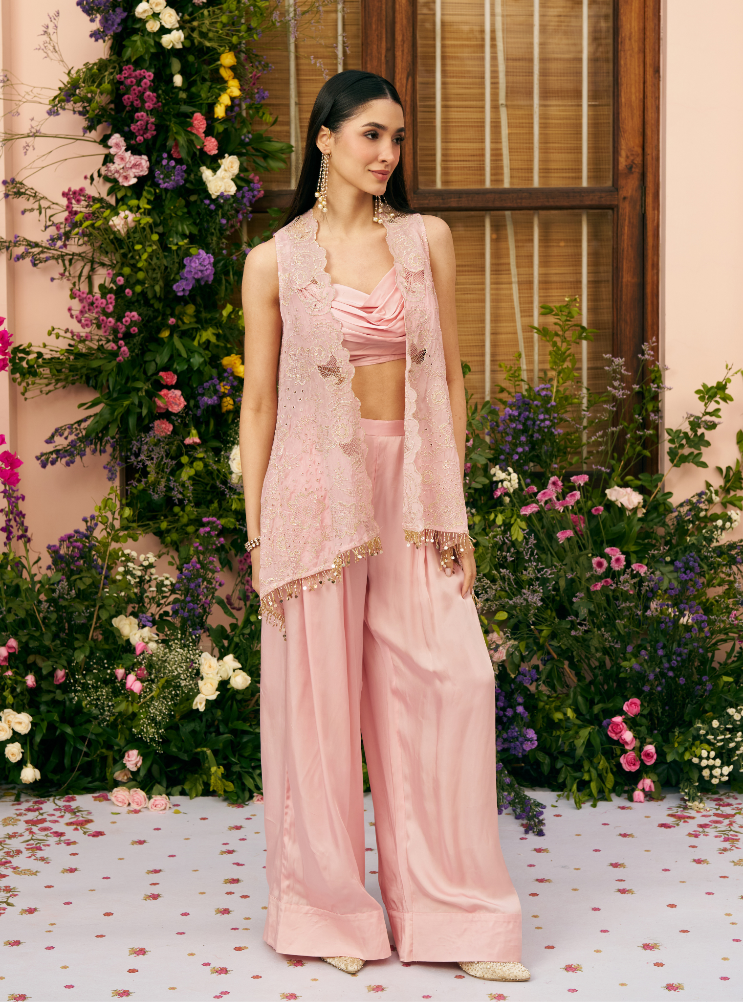 Charulata Glass Organza Pink Jacket Set