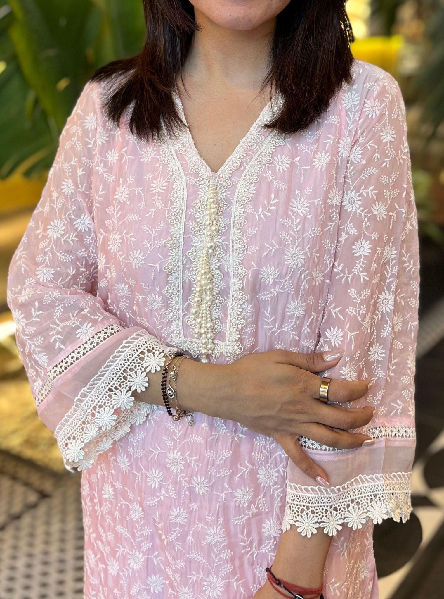 Ally Organza Pink Kurta Set