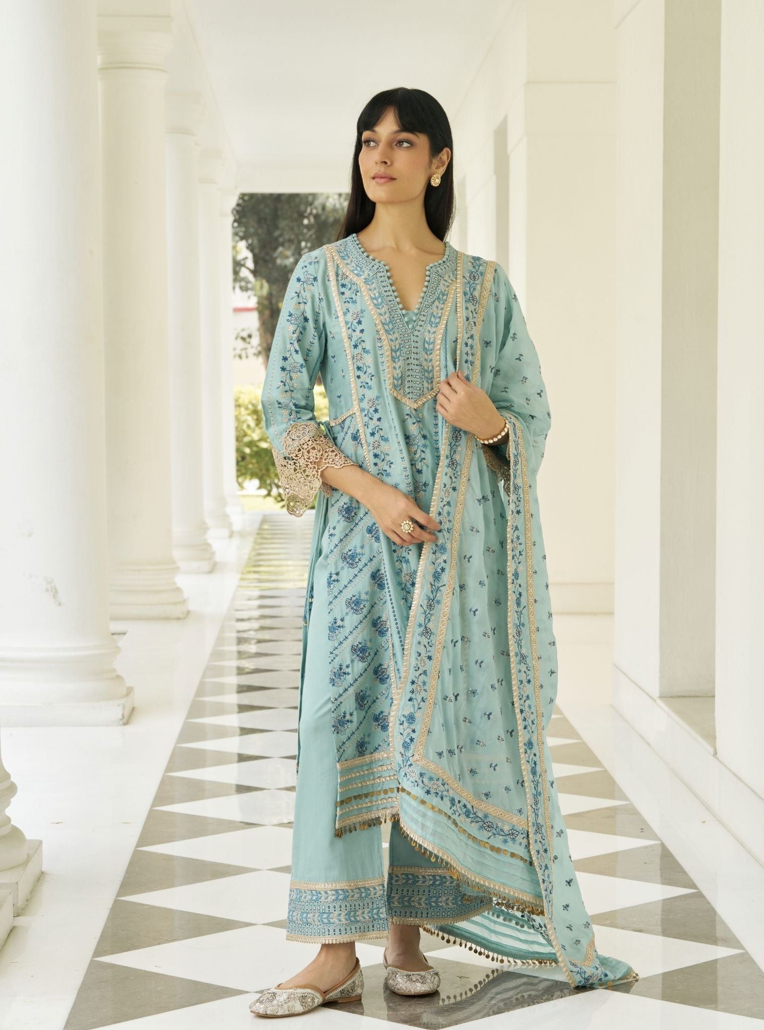 Khayal Pima Satin Blue Kurta Set (Copy)